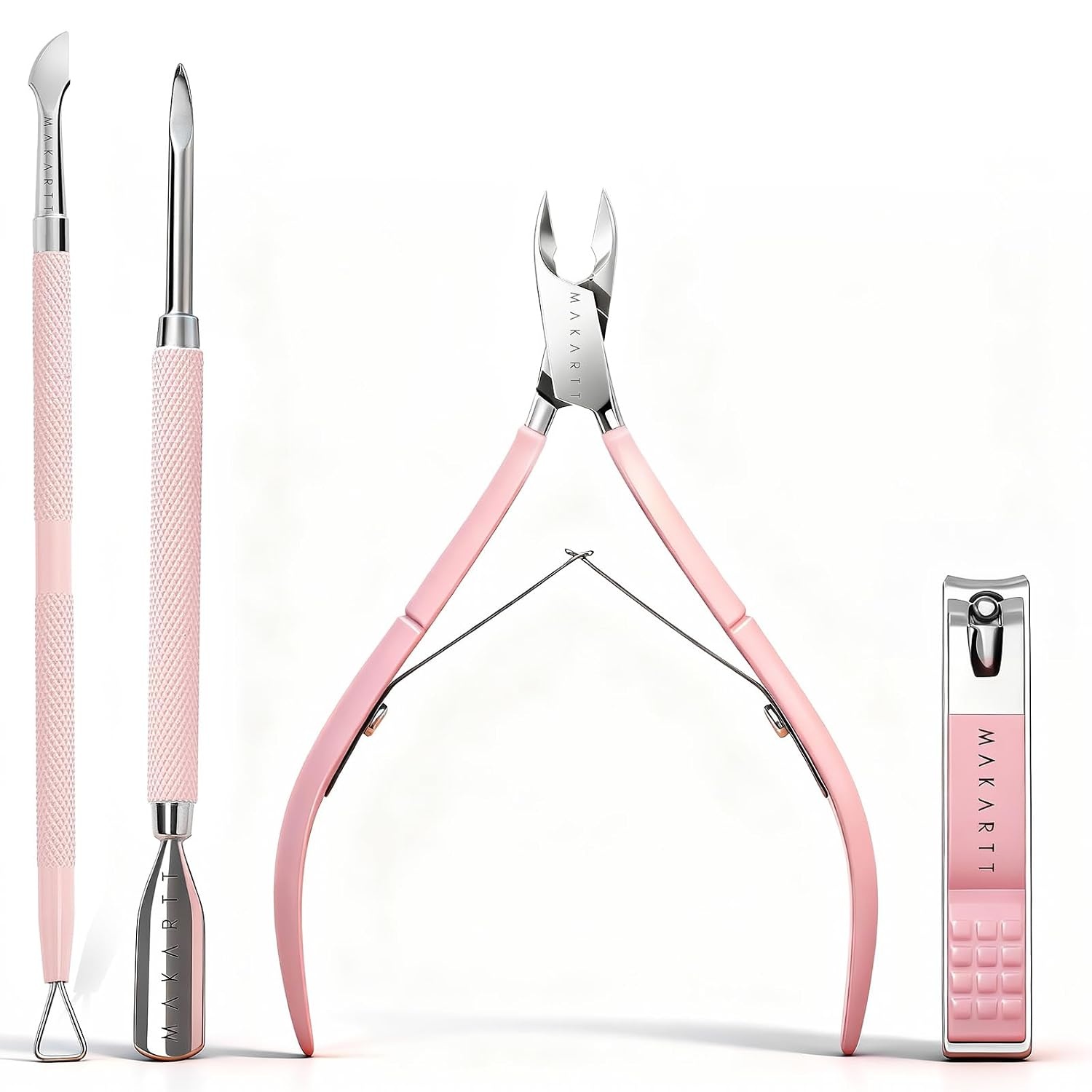 image:imageMakartt Cuticle Trimmer with Cuticle Pusher Silver Nail Trimmer Nail Care Manicure and Pedicure Kit with Stainless Steel Cuticle Nipper and Dual End Nail Pushers for Home Salon Use Pack of 3 PCSCuticle Tools4pcs