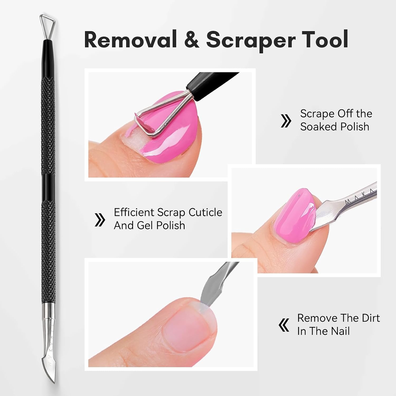 image:imageMakartt Cuticle Trimmer with Cuticle Pusher Silver Nail Trimmer Nail Care Manicure and Pedicure Kit with Stainless Steel Cuticle Nipper and Dual End Nail Pushers for Home Salon Use Pack of 3 PCSBlack3pcs