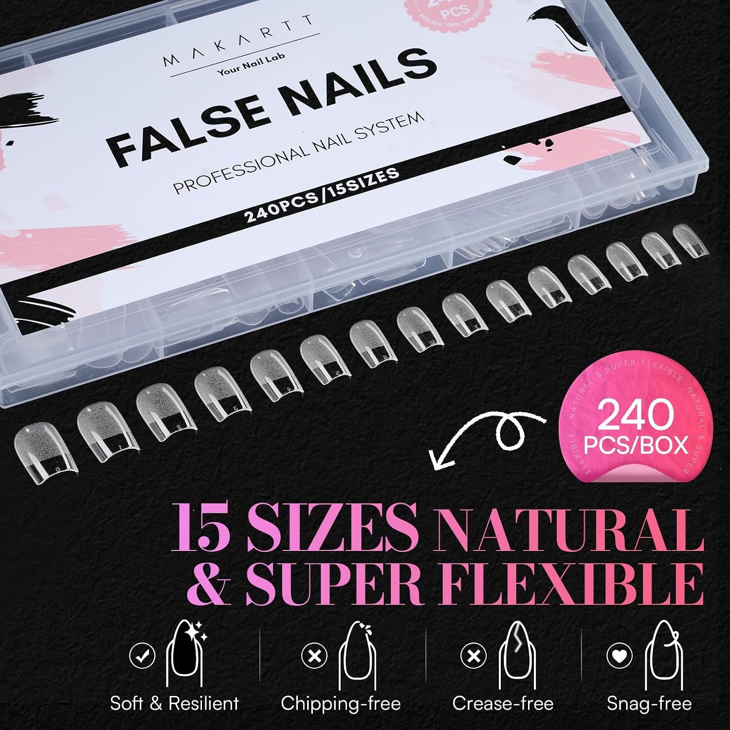 image:imageMakartt Extra Short Almond Nail Tips 240PCS 15 Sizes Half Matte Clear Fake Nails Full Cover Soft Acrylic Press On Nail Extensions Supplies Salon and Home DIY for Flat amp Natural Nail Beds240 PCSShort Square