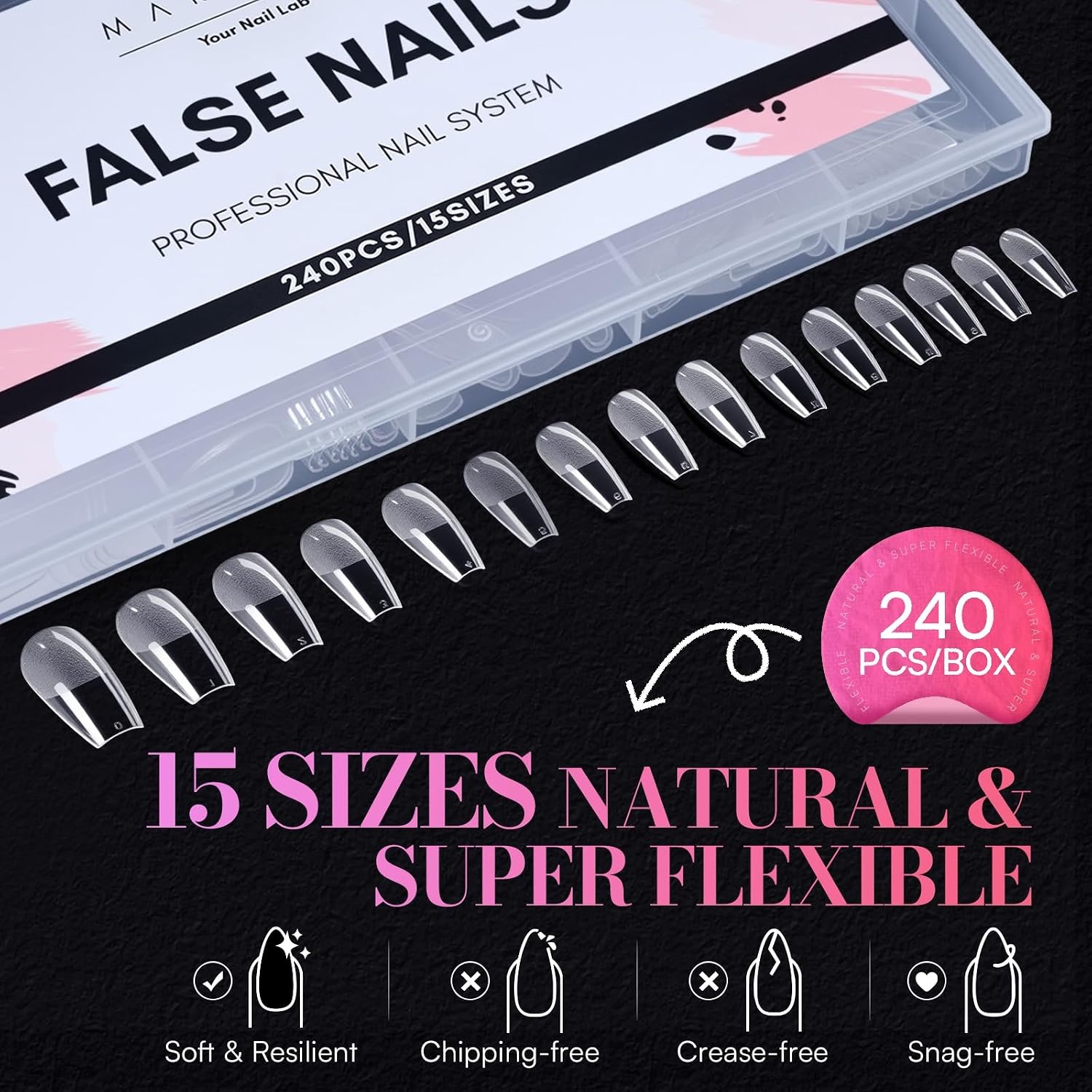 image:imageMakartt Extra Short Almond Nail Tips 240PCS 15 Sizes Half Matte Clear Fake Nails Full Cover Soft Acrylic Press On Nail Extensions Supplies Salon and Home DIY for Flat amp Natural Nail Beds240 PCSMedium Coffin