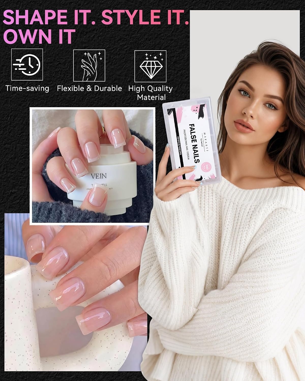 image:imageMakartt Extra Short Almond Nail Tips 240PCS 15 Sizes Half Matte Clear Fake Nails Full Cover Soft Acrylic Press On Nail Extensions Supplies Salon and Home DIY for Flat amp Natural Nail Beds240 PCSDuck Nail Tips