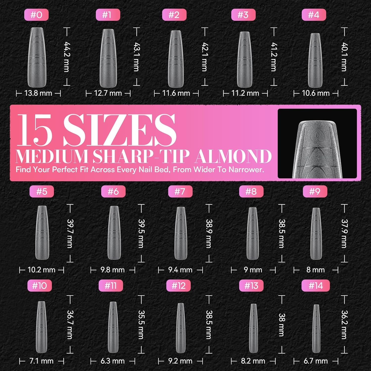 image:imageMakartt Extra Short Almond Nail Tips 240PCS 15 Sizes Half Matte Clear Fake Nails Full Cover Soft Acrylic Press On Nail Extensions Supplies Salon and Home DIY for Flat amp Natural Nail Beds240 PCSXXL Coffin