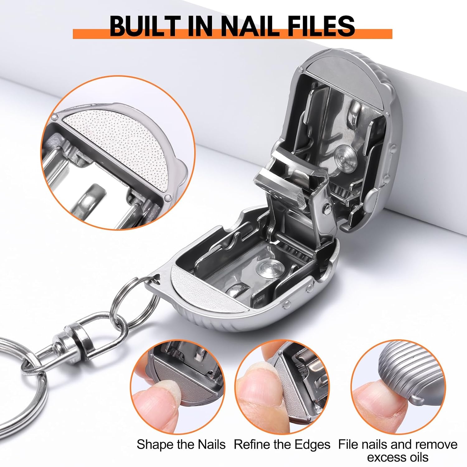 image:imageMakartt Foldable Nail Clipper Stainless Steel Mini Nail Cutter with Keyring Portable Fingernail Trimmer for Manicure Travel Kit SilverSilverSuitcase Shape