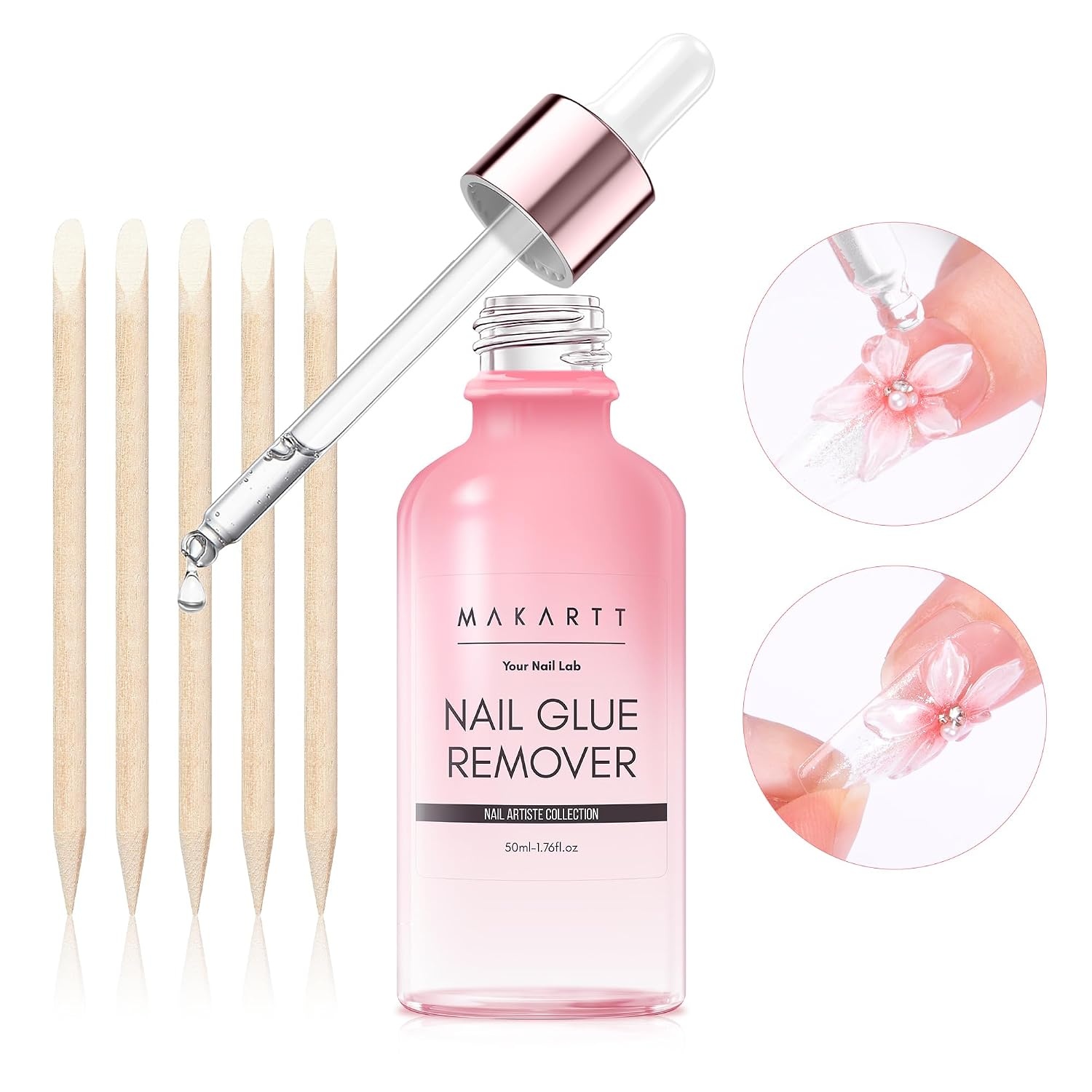 image:imageMakartt HemaFree Nail Glue Remover for Press on Nails Quick Debonder with 5 wooden sticks Easy with a Dropper Updated Formula with Vitamin E Acetonefree for Fake NailsSemicure Stickers 10 ml176 Fl Oz Pack of 1