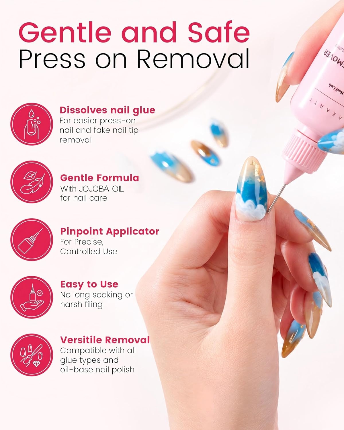 image:imageMakartt Jojoba Oil Nail Glue Remover for Press On Nails AcetoneFree Gentle AtHome Remover for Regular Glue Semi and Solid Glue Gel 30ML Kit with Pusher Stick and Mini BufferHemaFree30ML Nail Glue RemoverPack of 2