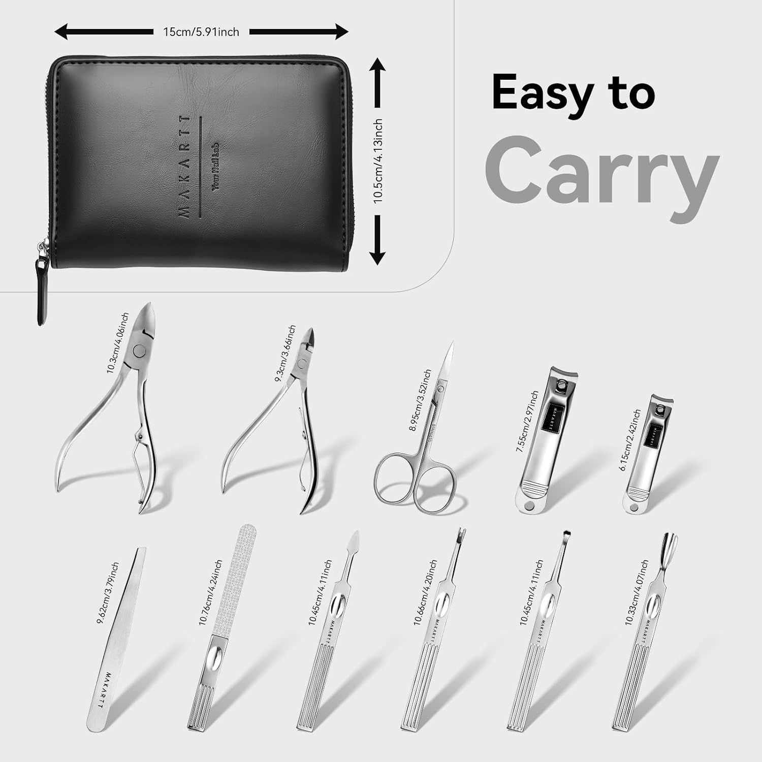 image:imageMakartt Manicure Kit Professional Nail Care Clippers Set 11 pcs Stainless Steel Tavel Women Men Fingernail Grooming Tool with Portable Brown Leather CaseBlack