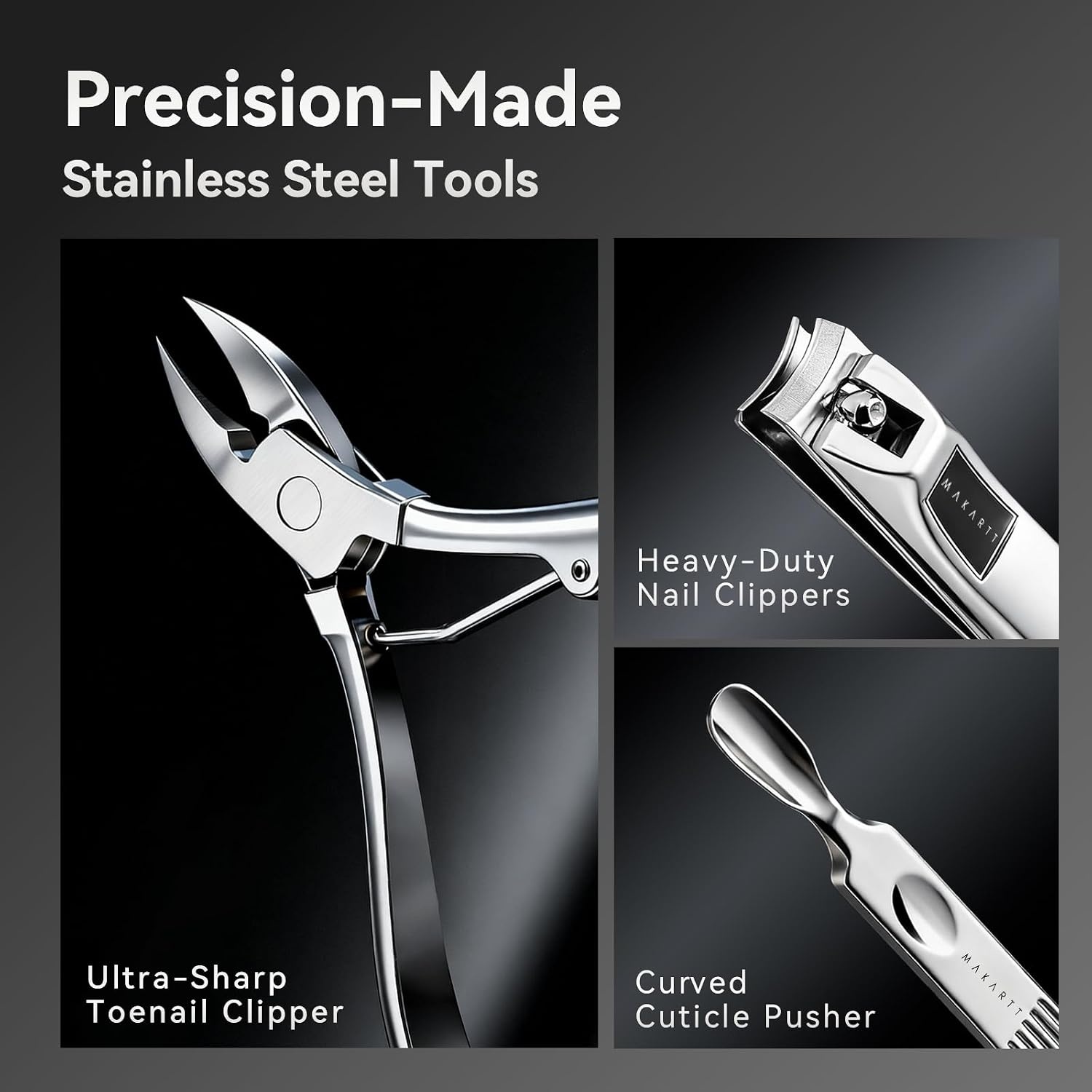 image:imageMakartt Manicure Kit Professional Nail Care Clippers Set 11 pcs Stainless Steel Tavel Women Men Fingernail Grooming Tool with Portable Brown Leather CaseBlack