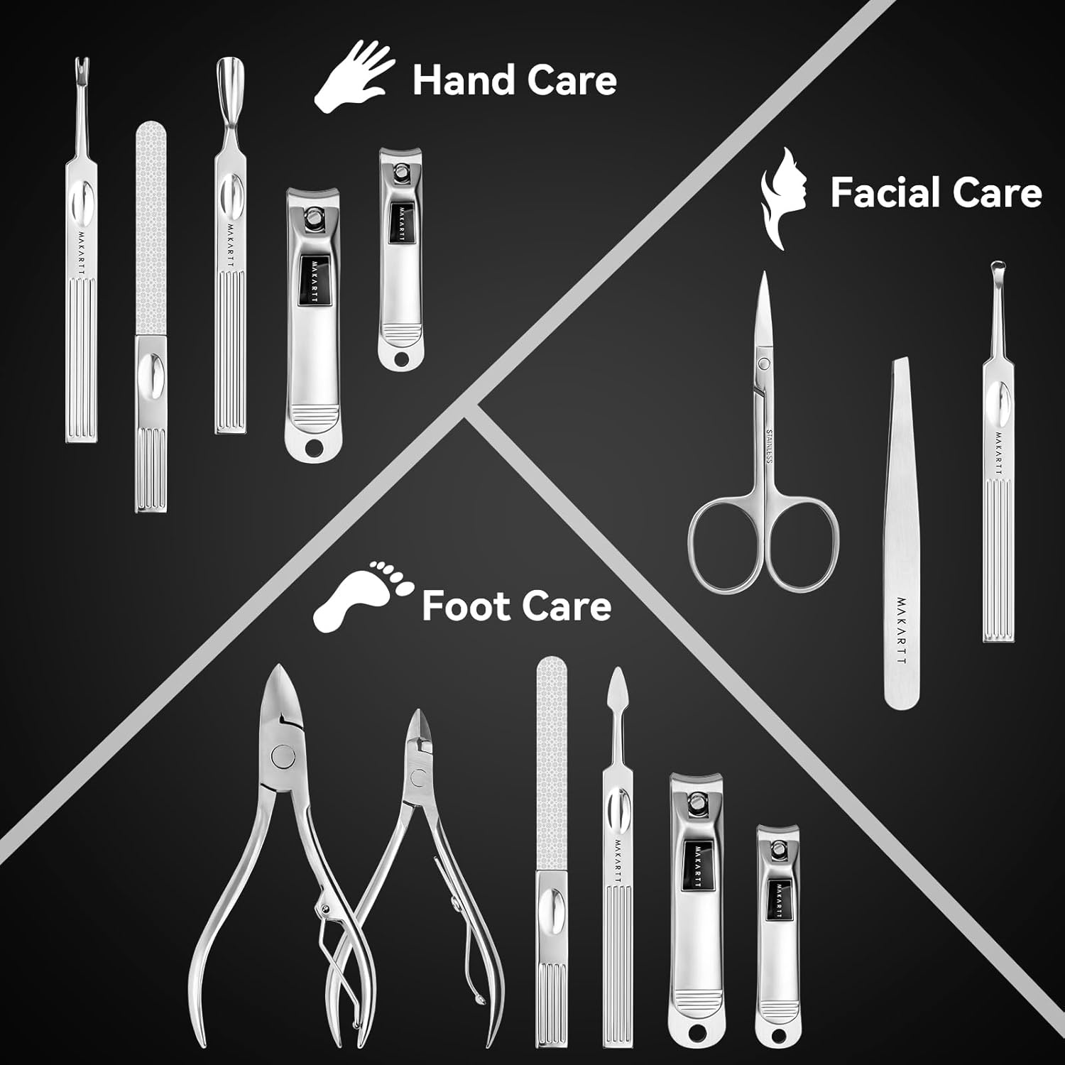 image:imageMakartt Manicure Kit Professional Nail Care Clippers Set 11 pcs Stainless Steel Tavel Women Men Fingernail Grooming Tool with Portable Brown Leather CaseBrown