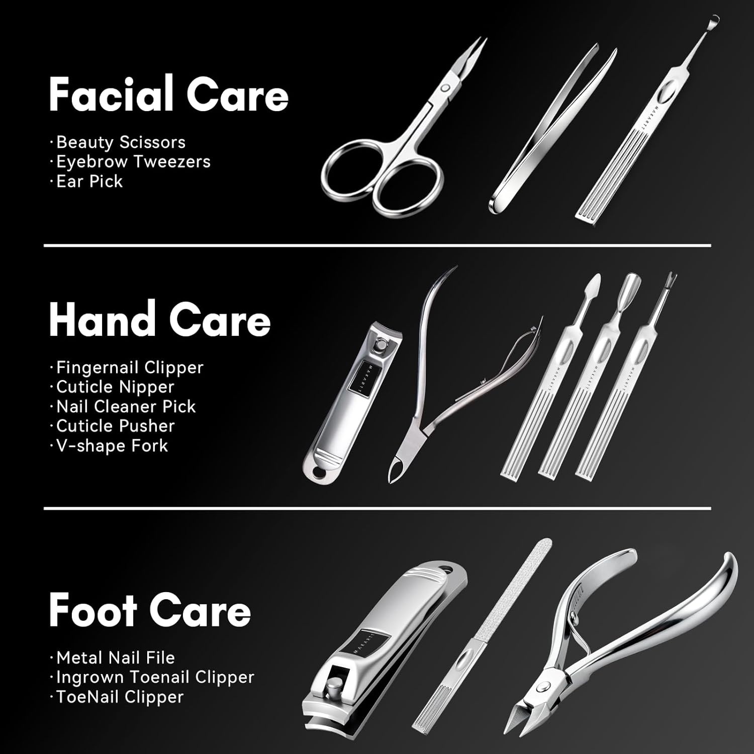 image:imageMakartt Manicure Kit Professional Nail Care Clippers Set 11 pcs Stainless Steel Tavel Women Men Fingernail Grooming Tool with Portable Brown Leather CaseBlack