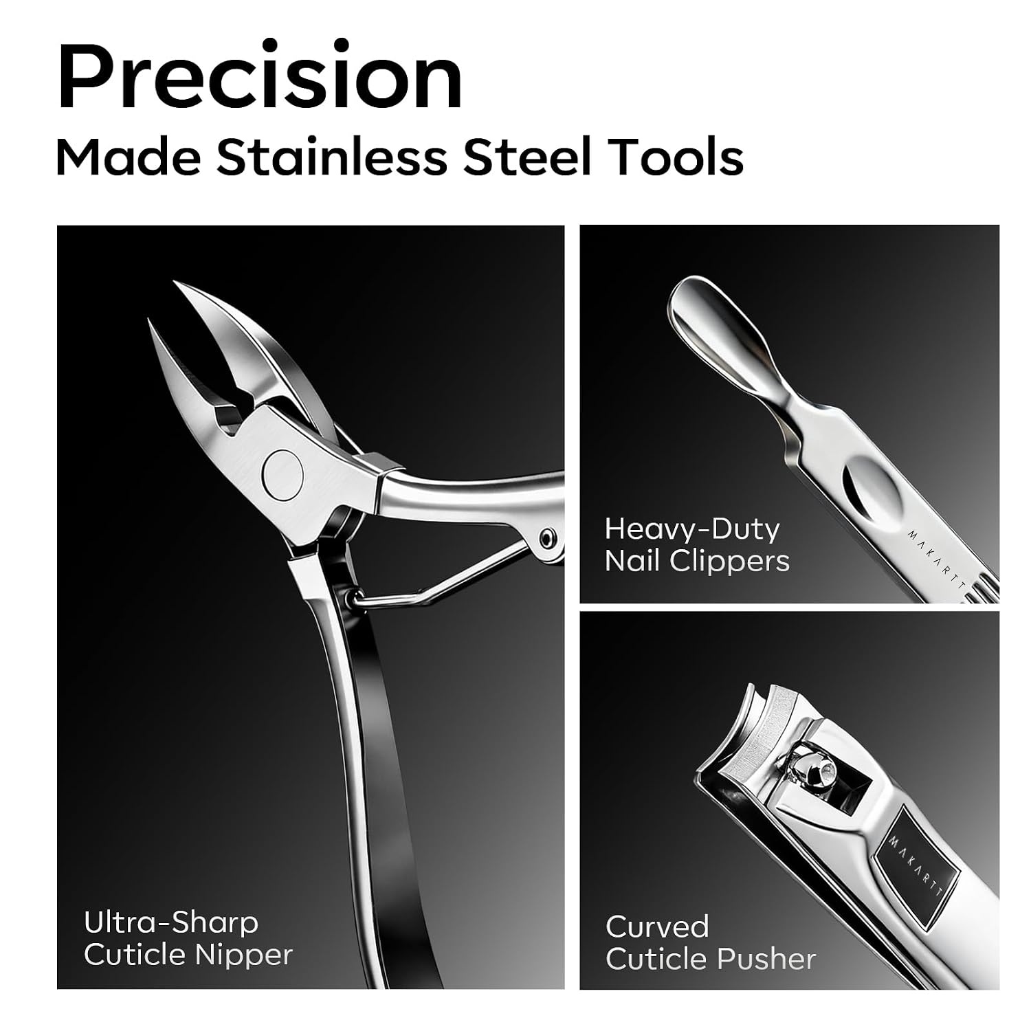 image:imageMakartt Manicure Kit Professional Nail Care Clippers Set 11 pcs Stainless Steel Tavel Women Men Fingernail Grooming Tool with Portable Brown Leather CaseRosy Gold