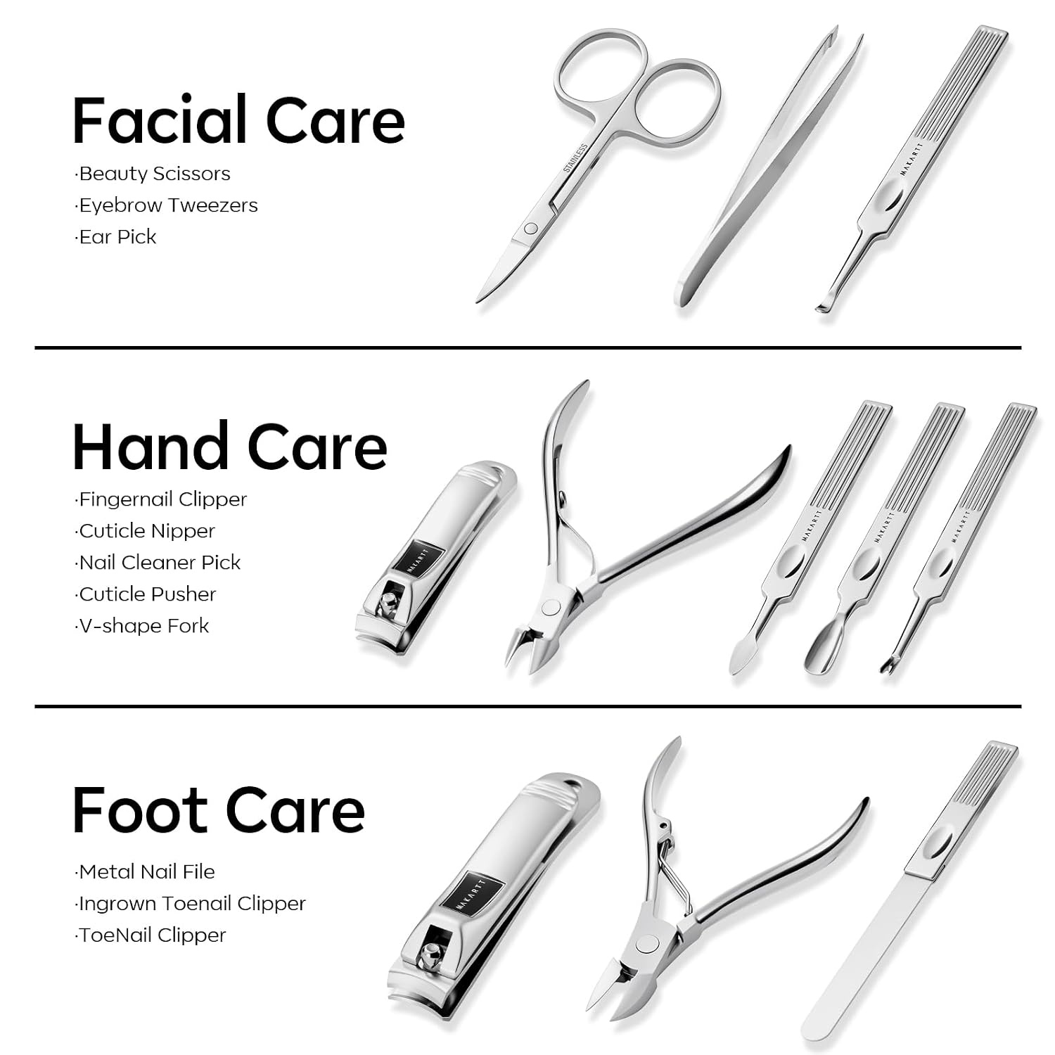 image:imageMakartt Manicure Kit Professional Nail Care Clippers Set 11 pcs Stainless Steel Tavel Women Men Fingernail Grooming Tool with Portable Brown Leather CaseRosy Gold