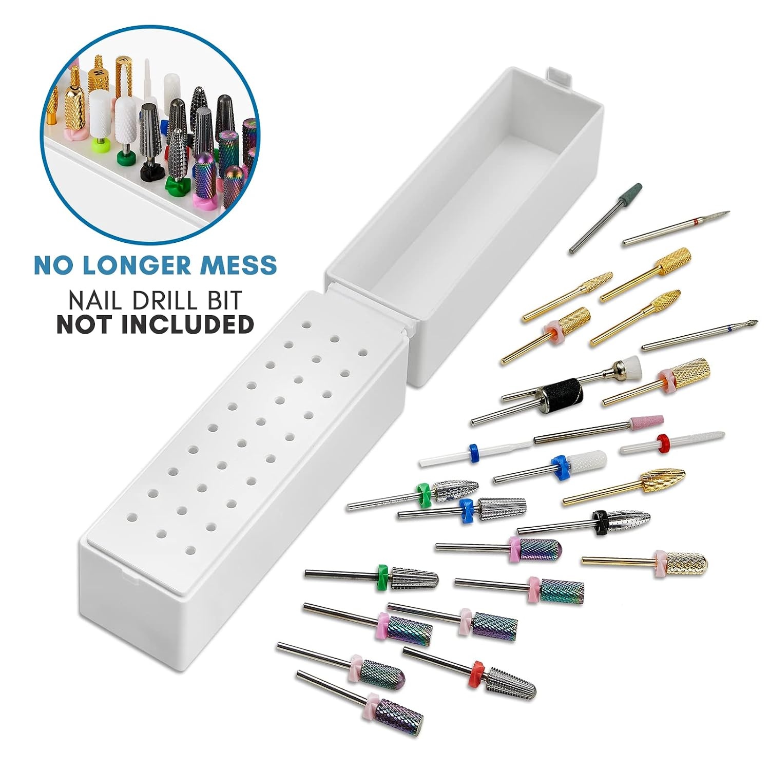 image:imageMakartt Nail Drill Bits HolderDustproof Stand Displayer Organizer Container Case 30 Holes drill bit holder nail tech Professional Nail art ToolsNot Inlcude Drill BitsWhiteWhite