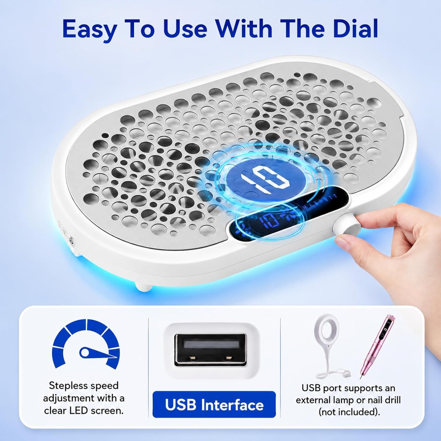 image:imageMakartt Nail Dust Collector 4000RPM Professional Dust Collector Nail Tech Dual Turbo Fan Brushless 360 Suction Acrylic Nail Polishing Manicure For Nail Salon amp Home 30Pcs Filter Paperamp BrushWhite