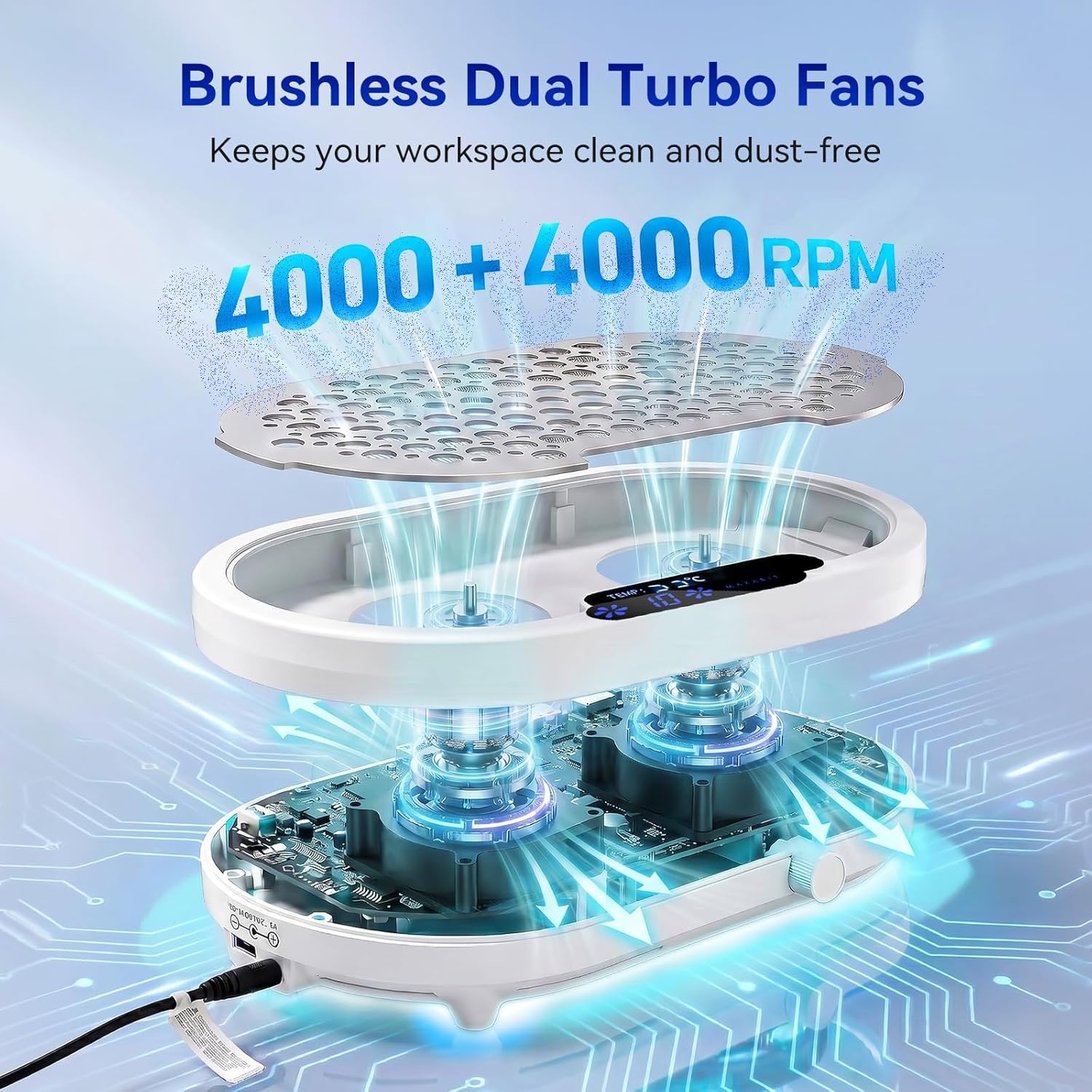 image:imageMakartt Nail Dust Collector 4000RPM Professional Dust Collector Nail Tech Dual Turbo Fan Brushless 360 Suction Acrylic Nail Polishing Manicure For Nail Salon amp Home 30Pcs Filter Paperamp BrushWhite