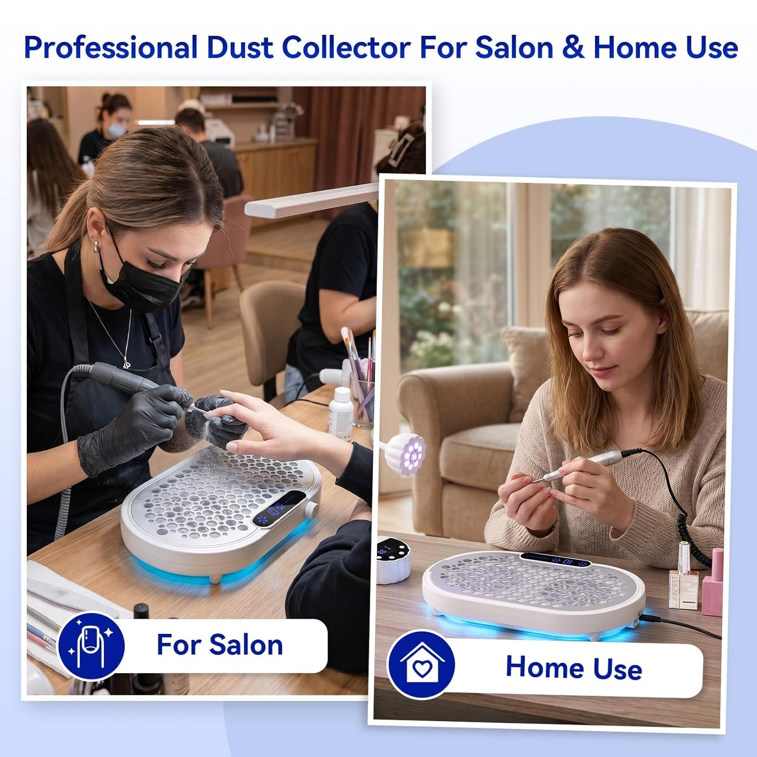 image:imageMakartt Nail Dust Collector 4000RPM Professional Dust Collector Nail Tech Dual Turbo Fan Brushless 360 Suction Acrylic Nail Polishing Manicure For Nail Salon amp Home 30Pcs Filter Paperamp BrushWhite