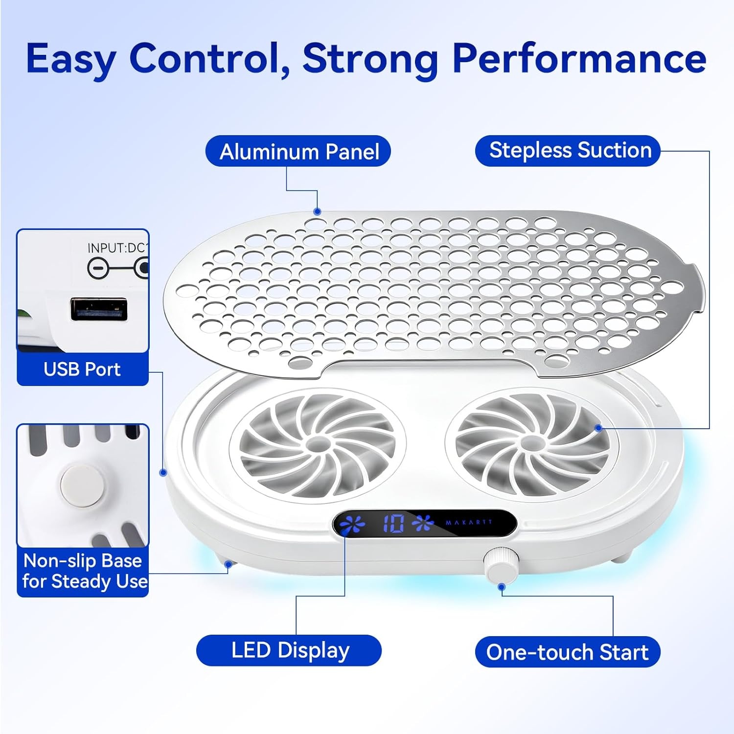 image:imageMakartt Nail Dust Collector 4000RPM Professional Dust Collector Nail Tech Dual Turbo Fan Brushless 360 Suction Acrylic Nail Polishing Manicure For Nail Salon amp Home 30Pcs Filter Paperamp BrushWhite