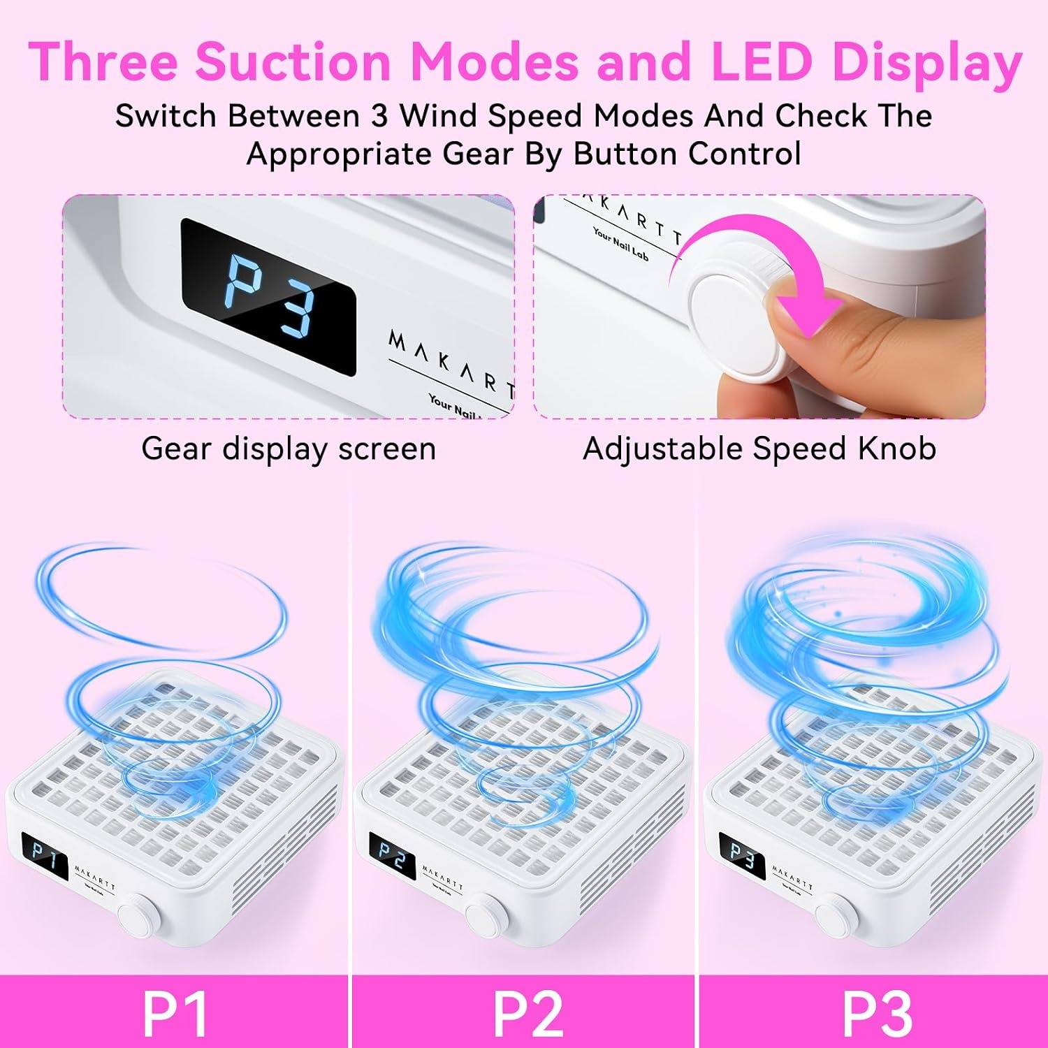 image:imageMakartt Nail Dust Collector Plugin 60W Dual Turbine Dust Extractor with 5200RPM Adjustable Suction Reusable Filter Nail Vacuum for Acrylic Gel Dip Powder Salon Home Use SylvieDust Collector White
