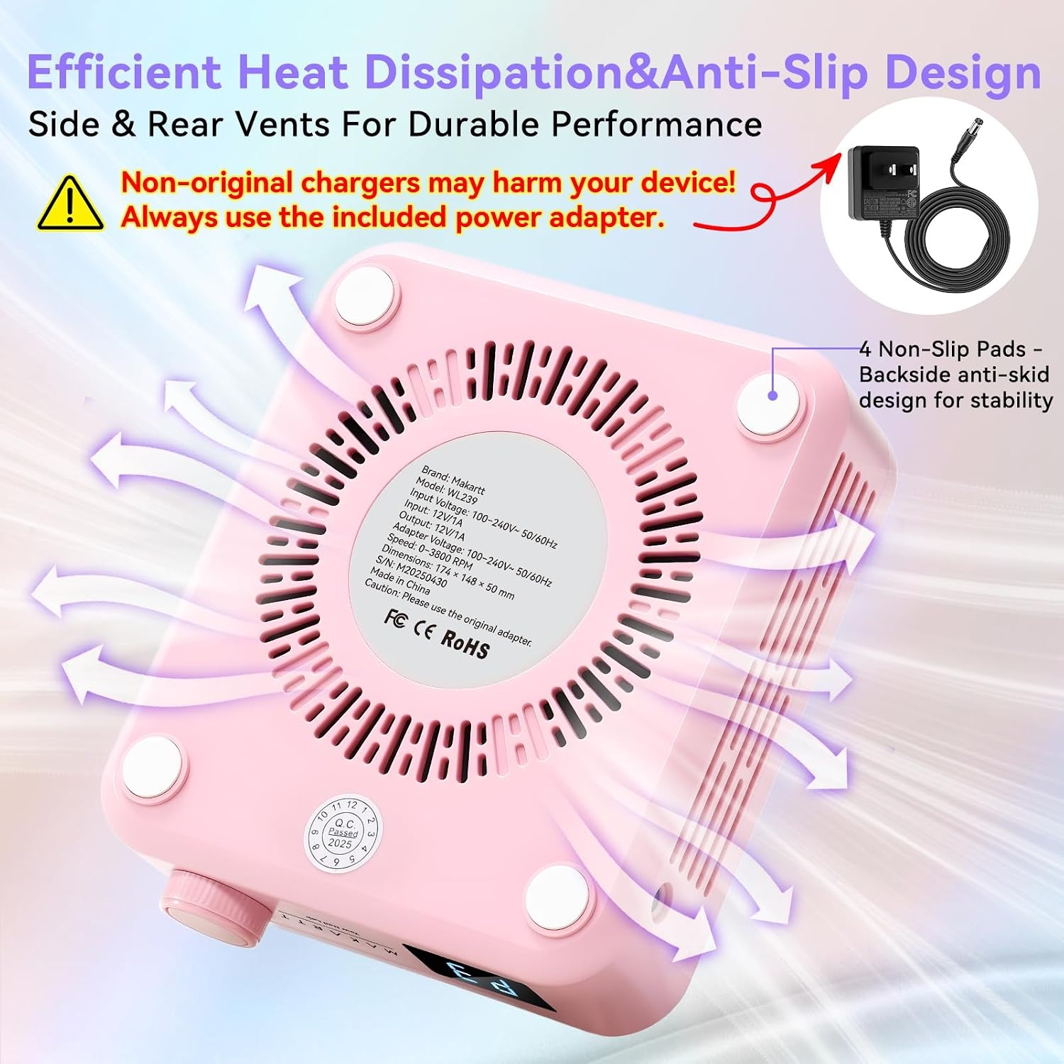 image:imageMakartt Nail Dust Collector Plugin 60W Dual Turbine Dust Extractor with 5200RPM Adjustable Suction Reusable Filter Nail Vacuum for Acrylic Gel Dip Powder Salon Home Use SylvieDust Collector Pink