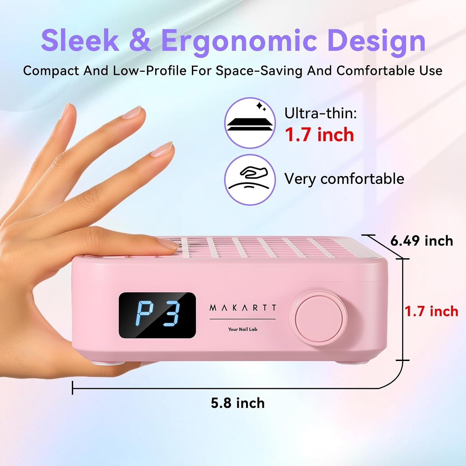 image:imageMakartt Nail Dust Collector Plugin 60W Dual Turbine Dust Extractor with 5200RPM Adjustable Suction Reusable Filter Nail Vacuum for Acrylic Gel Dip Powder Salon Home Use SylvieDust Collector Pink