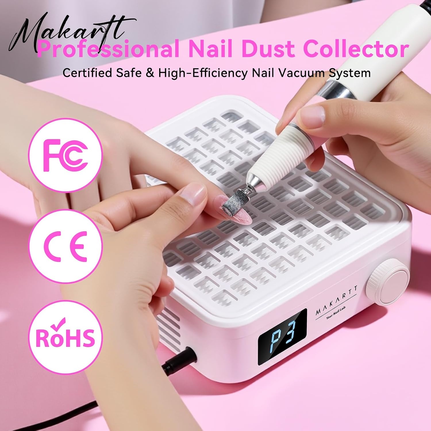image:imageMakartt Nail Dust Collector Plugin 60W Dual Turbine Dust Extractor with 5200RPM Adjustable Suction Reusable Filter Nail Vacuum for Acrylic Gel Dip Powder Salon Home Use SylvieDust Collector White