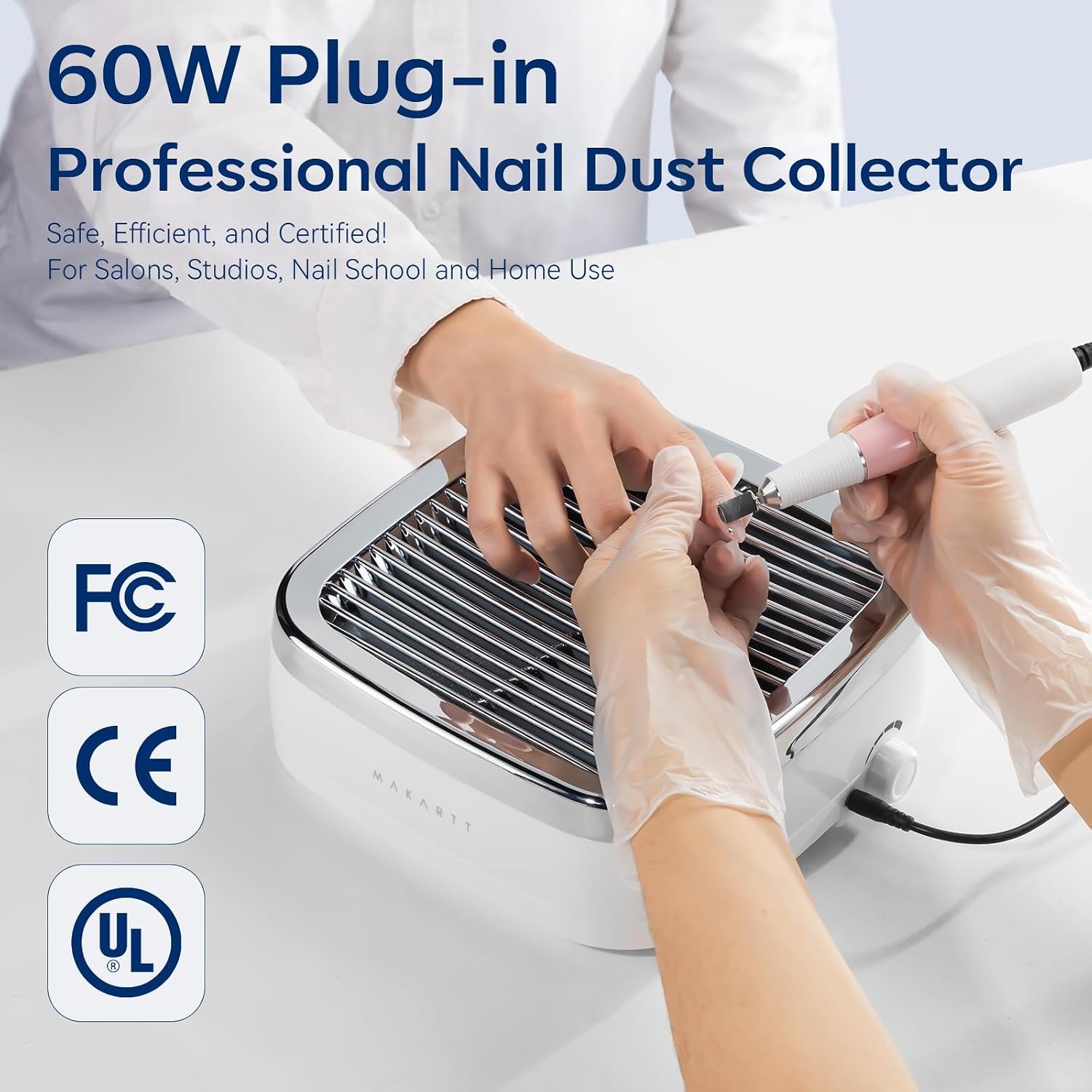 image:imageMakartt Nail Dust Collector Plugin 60W Dual Turbine Dust Extractor with 5200RPM Adjustable Suction Reusable Filter Nail Vacuum for Acrylic Gel Dip Powder Salon Home Use SylviePlugin Nail Dust Collectorsylvie
