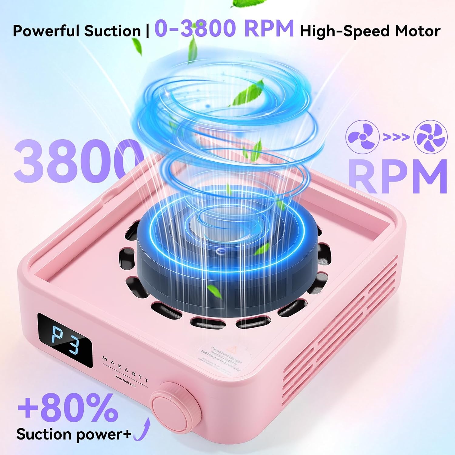 image:imageMakartt Nail Dust Collector Plugin 60W Dual Turbine Dust Extractor with 5200RPM Adjustable Suction Reusable Filter Nail Vacuum for Acrylic Gel Dip Powder Salon Home Use SylvieDust Collector Pink