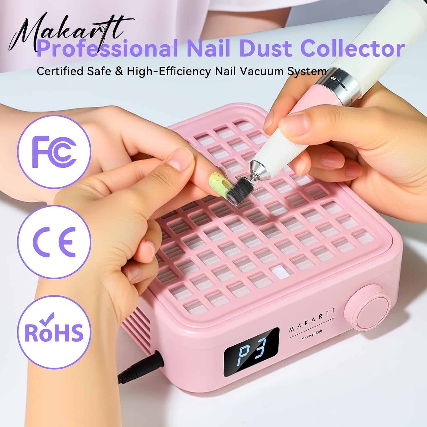 image:imageMakartt Nail Dust Collector Plugin 60W Dual Turbine Dust Extractor with 5200RPM Adjustable Suction Reusable Filter Nail Vacuum for Acrylic Gel Dip Powder Salon Home Use SylvieDust Collector Pink