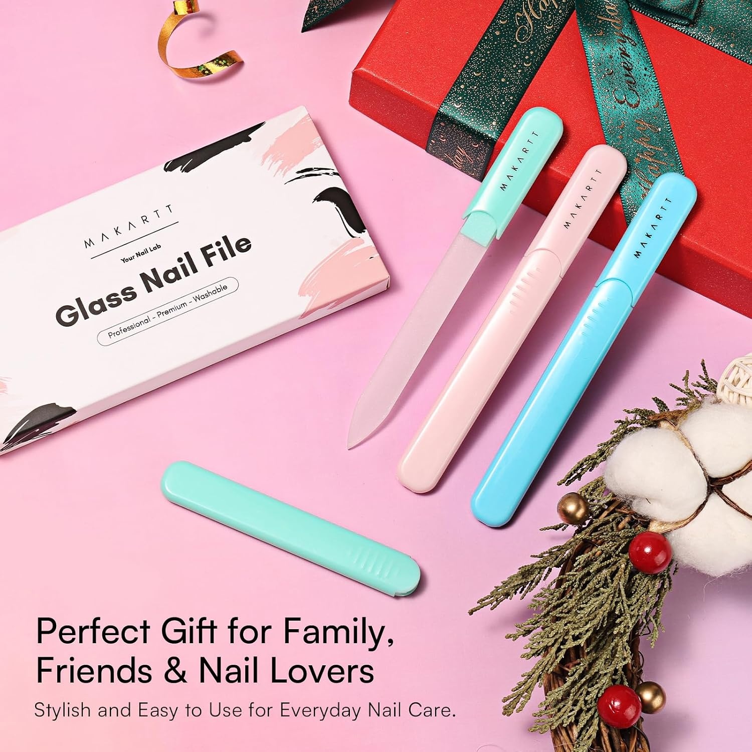 image:imageMakartt Nail Files Glass Nail Files for Natural Nails DoubleSided Reusable Sandblasted Fingernail Buffers with Case for Shape amp Smooth Finish Portable Manicure Gift Set 3pcs Pink Green Blue3pcs Pink Green Blue glass nail file