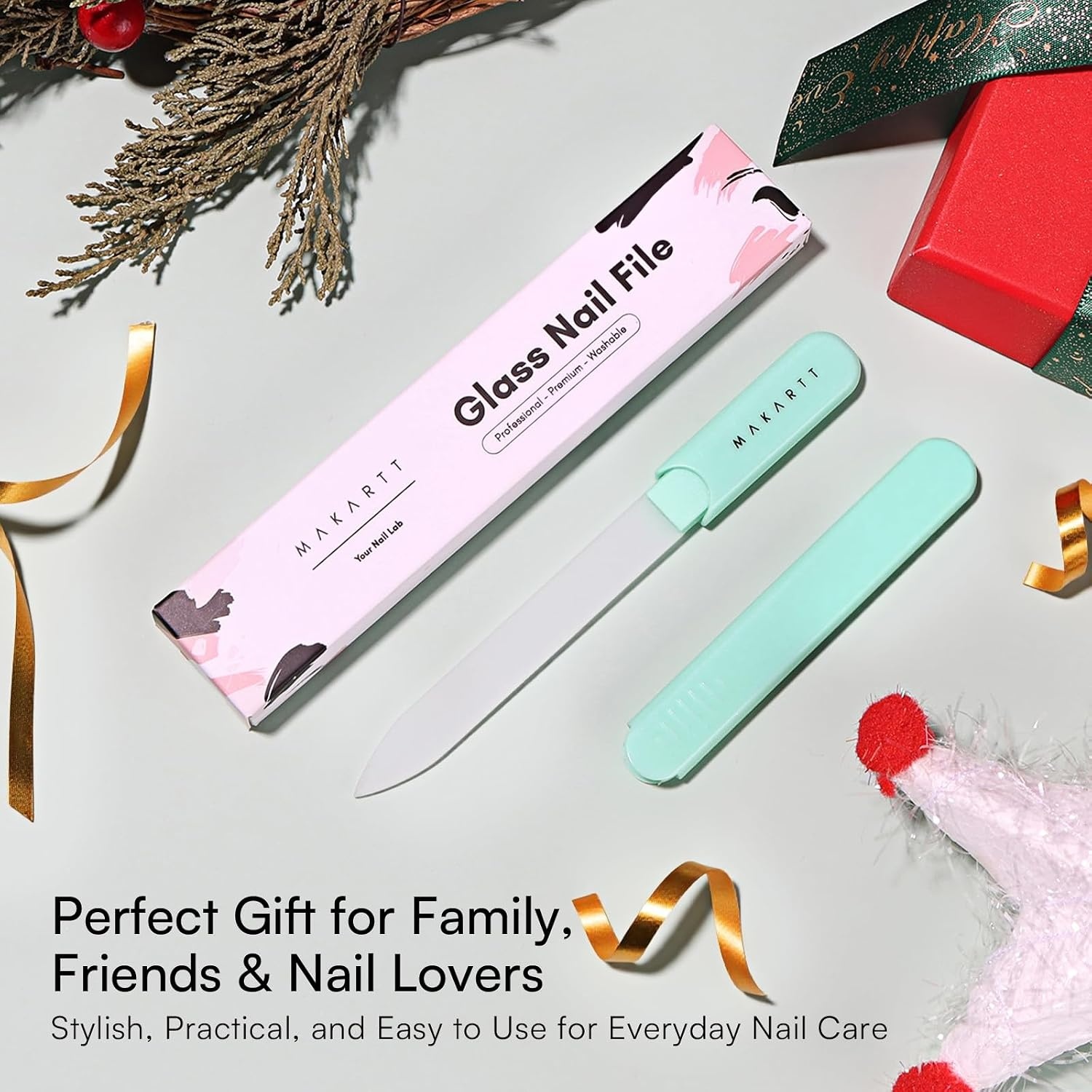 image:imageMakartt Nail Files Glass Nail Files for Natural Nails DoubleSided Reusable Sandblasted Fingernail Buffers with Case for Shape amp Smooth Finish Portable Manicure Gift Set 3pcs Pink Green Blue1pc Green glass nail file