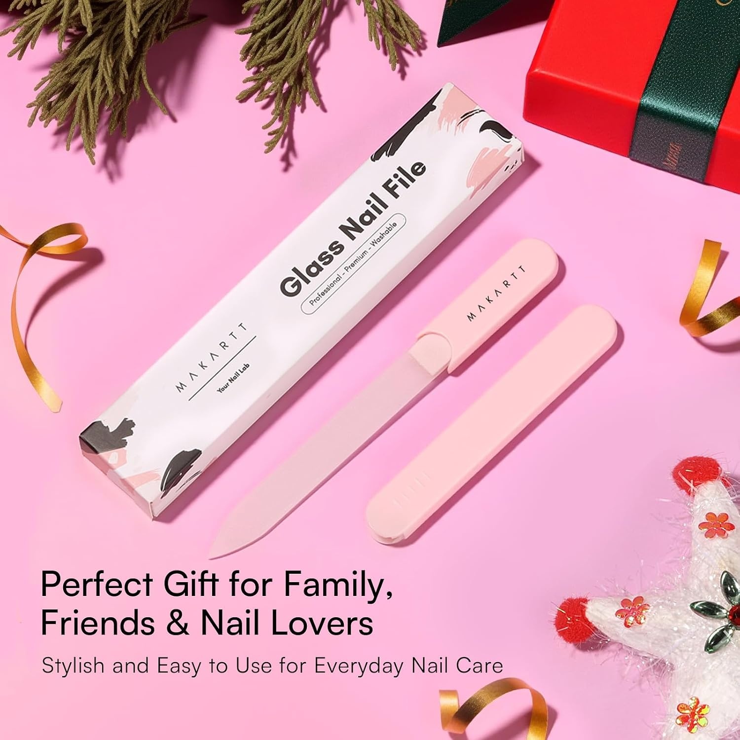 image:imageMakartt Nail Files Glass Nail Files for Natural Nails DoubleSided Reusable Sandblasted Fingernail Buffers with Case for Shape amp Smooth Finish Portable Manicure Gift Set 3pcs Pink Green Blue1pc Pink glass nail file