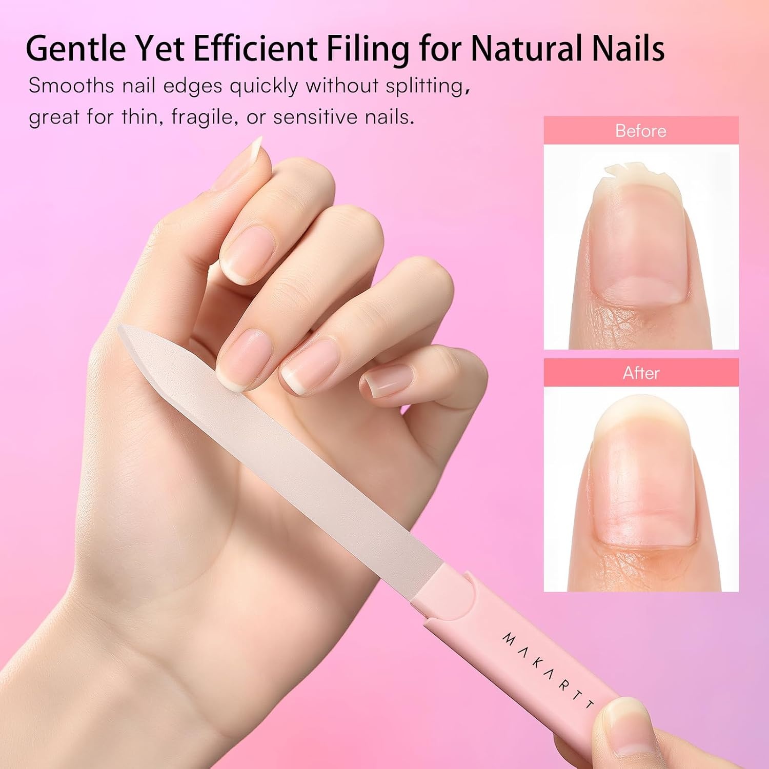 image:imageMakartt Nail Files Glass Nail Files for Natural Nails DoubleSided Reusable Sandblasted Fingernail Buffers with Case for Shape amp Smooth Finish Portable Manicure Gift Set 3pcs Pink Green Blue1pc Pink glass nail file