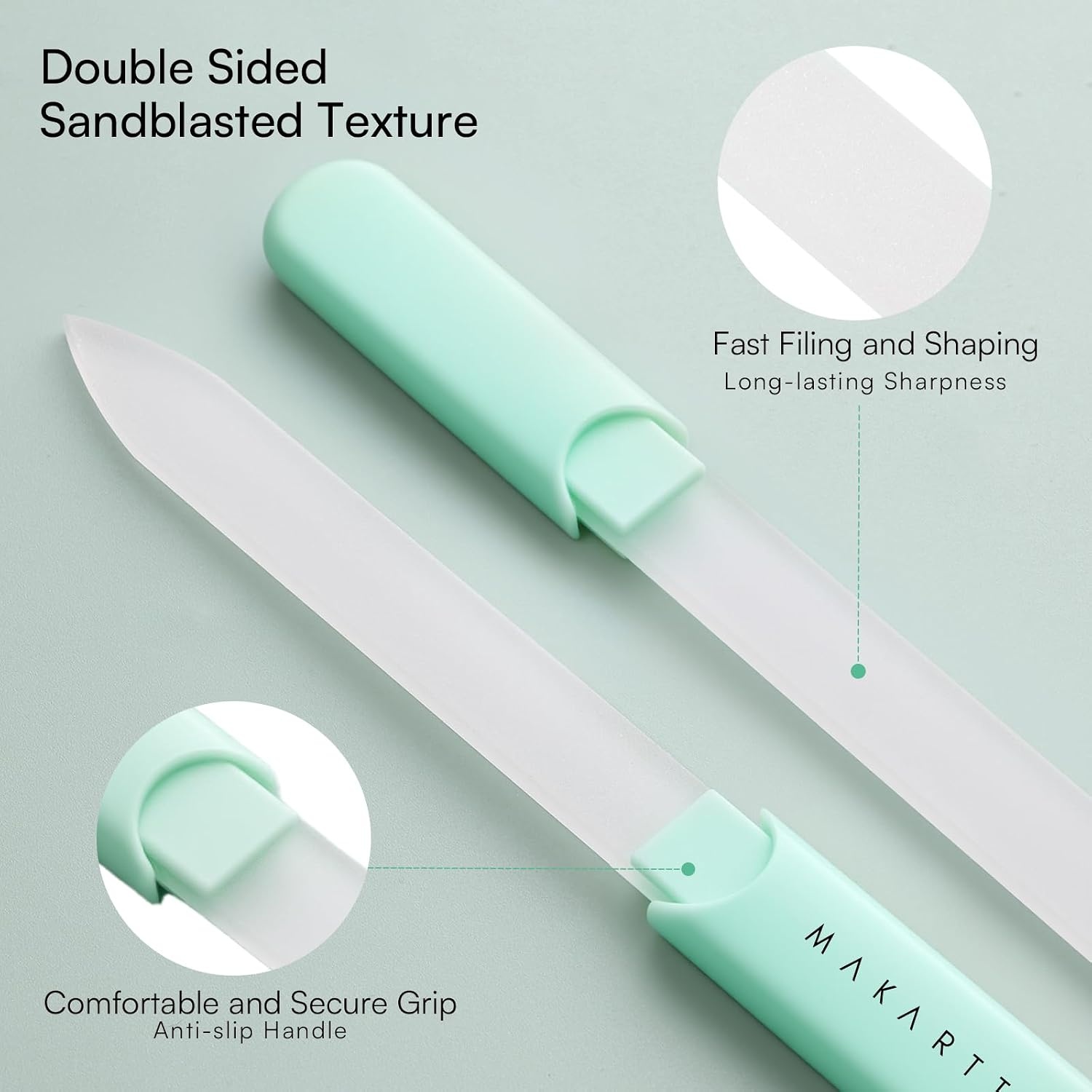 image:imageMakartt Nail Files Glass Nail Files for Natural Nails DoubleSided Reusable Sandblasted Fingernail Buffers with Case for Shape amp Smooth Finish Portable Manicure Gift Set 3pcs Pink Green Blue1pc Green glass nail file