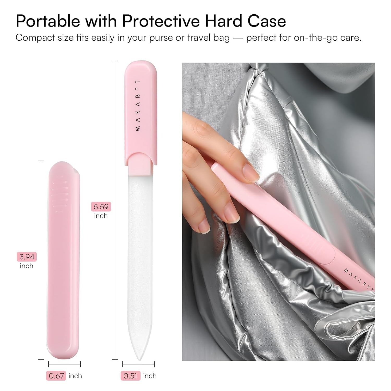 image:imageMakartt Nail Files Glass Nail Files for Natural Nails DoubleSided Reusable Sandblasted Fingernail Buffers with Case for Shape amp Smooth Finish Portable Manicure Gift Set 3pcs Pink Green Blue1pc Pink glass nail file