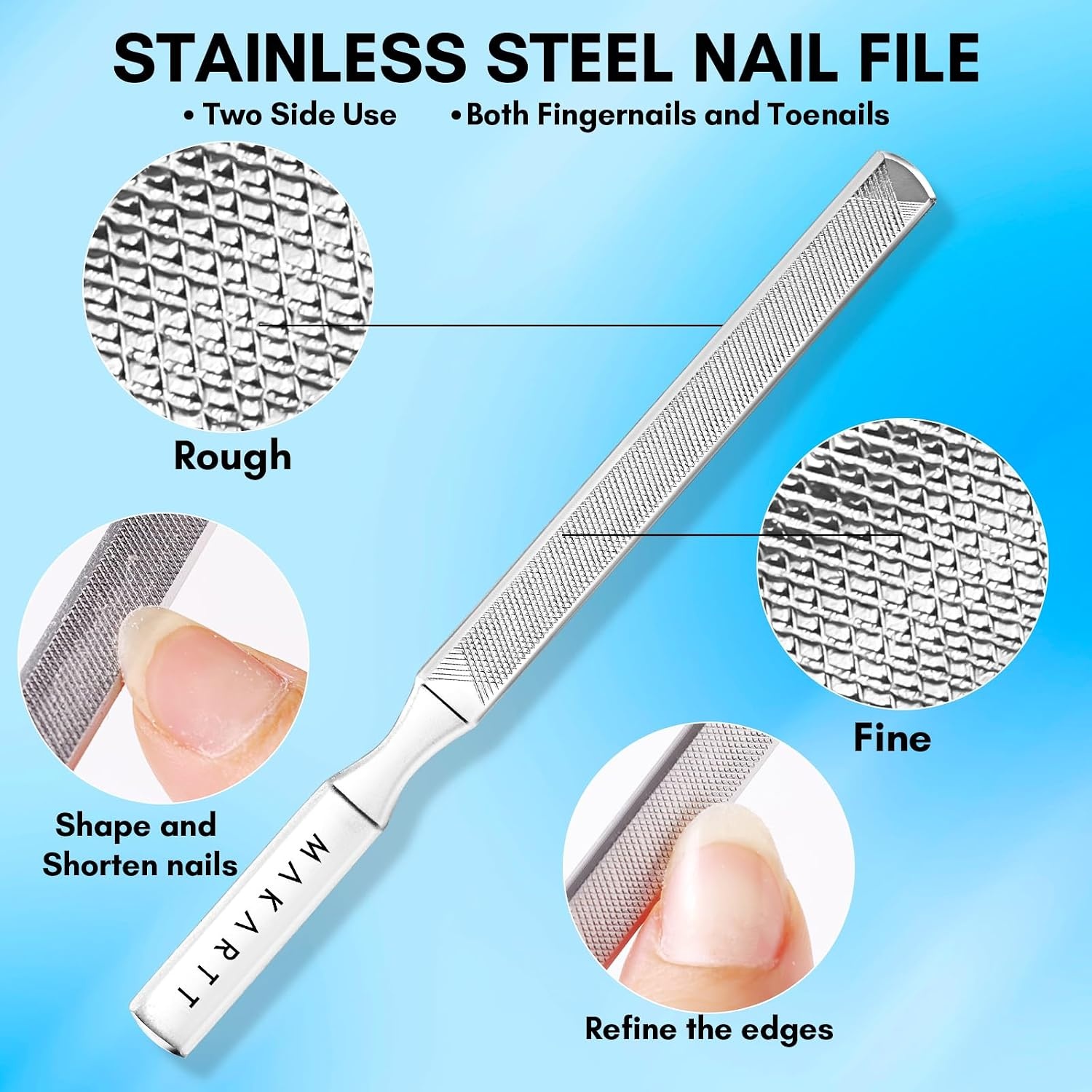 image:imageMakartt Nail Files Glass Nail Files for Natural Nails DoubleSided Reusable Sandblasted Fingernail Buffers with Case for Shape amp Smooth Finish Portable Manicure Gift Set 3pcs Pink Green BlueRed black silver