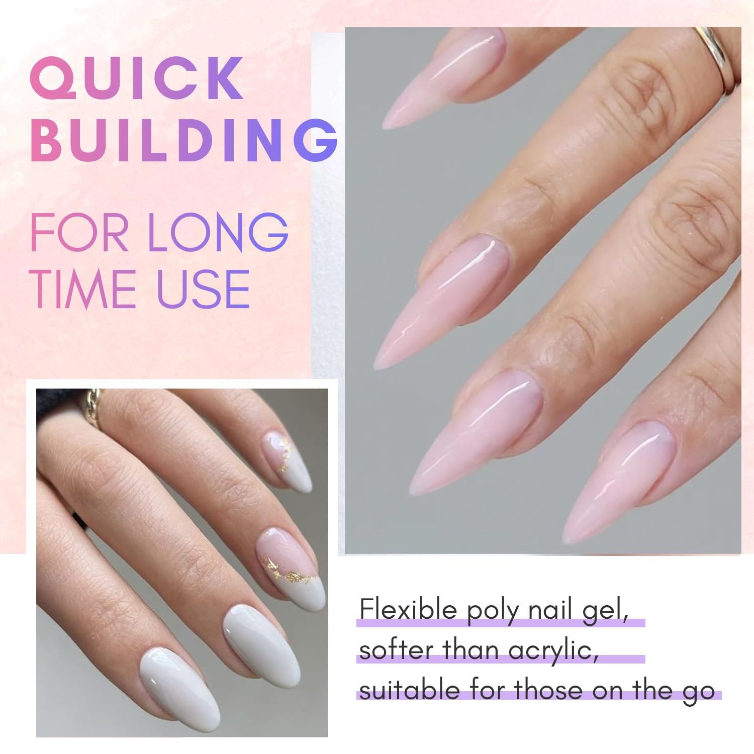 image:imageMakartt Poly Nail Gel Kit 2PCs 50ML Clear amp Nature Pink Colors Large Capacity Poly Extension Nail Gel Kit Strong Builder for Extension 3D Diy Hard Gels Manicures Home Salon2 Colors White and Pink