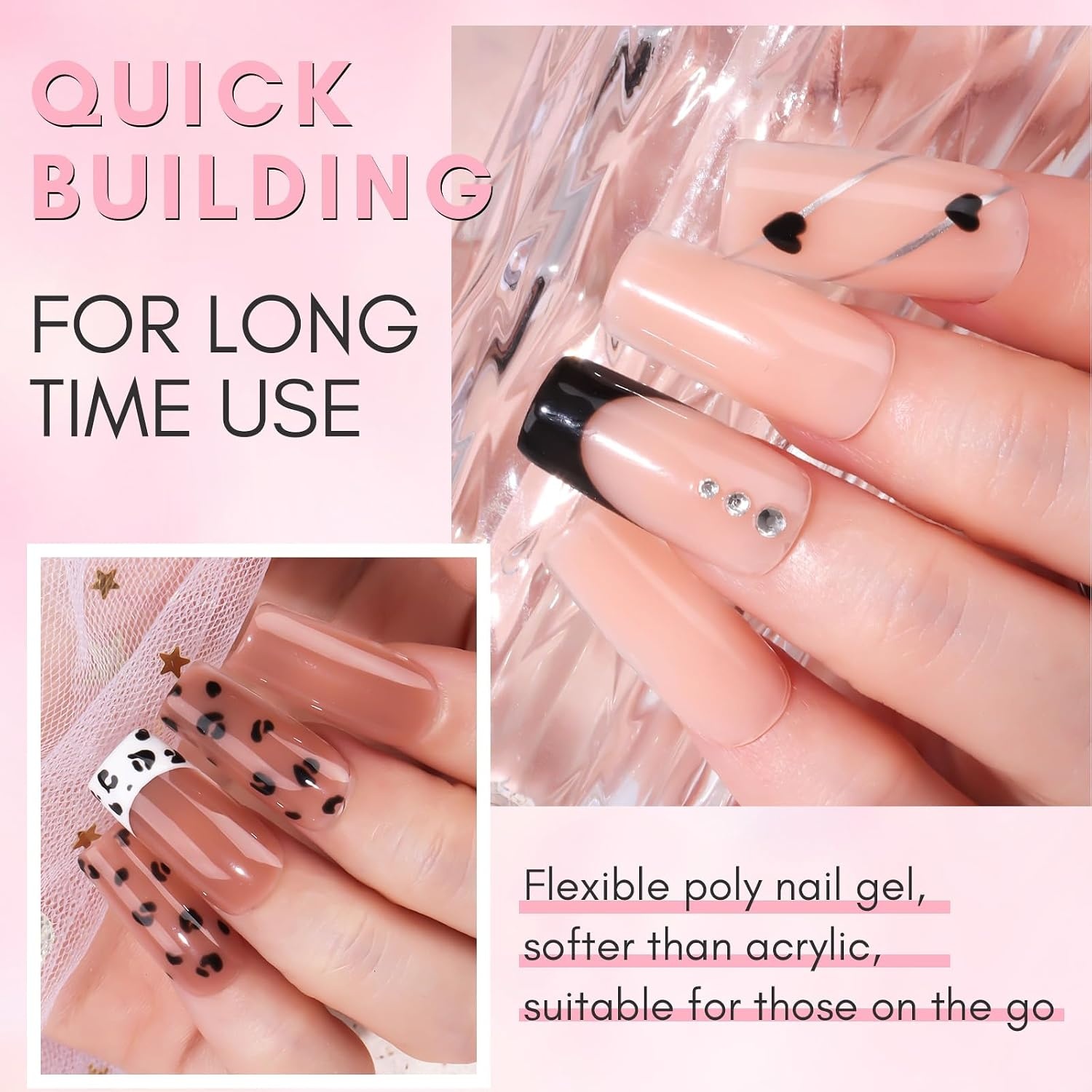 image:imageMakartt Poly Nail Gel Kit 2PCs 50ML Clear amp Nature Pink Colors Large Capacity Poly Extension Nail Gel Kit Strong Builder for Extension 3D Diy Hard Gels Manicures Home Salon2 Colors Light Nude and Dark