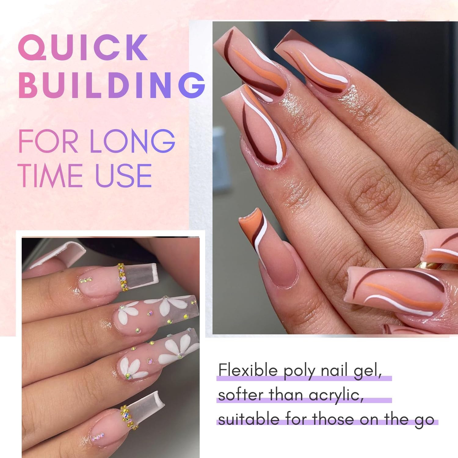 image:imageMakartt Poly Nail Gel Kit 2PCs 50ML Clear amp Nature Pink Colors Large Capacity Poly Extension Nail Gel Kit Strong Builder for Extension 3D Diy Hard Gels Manicures Home Salon2 Colors Clear and Nude