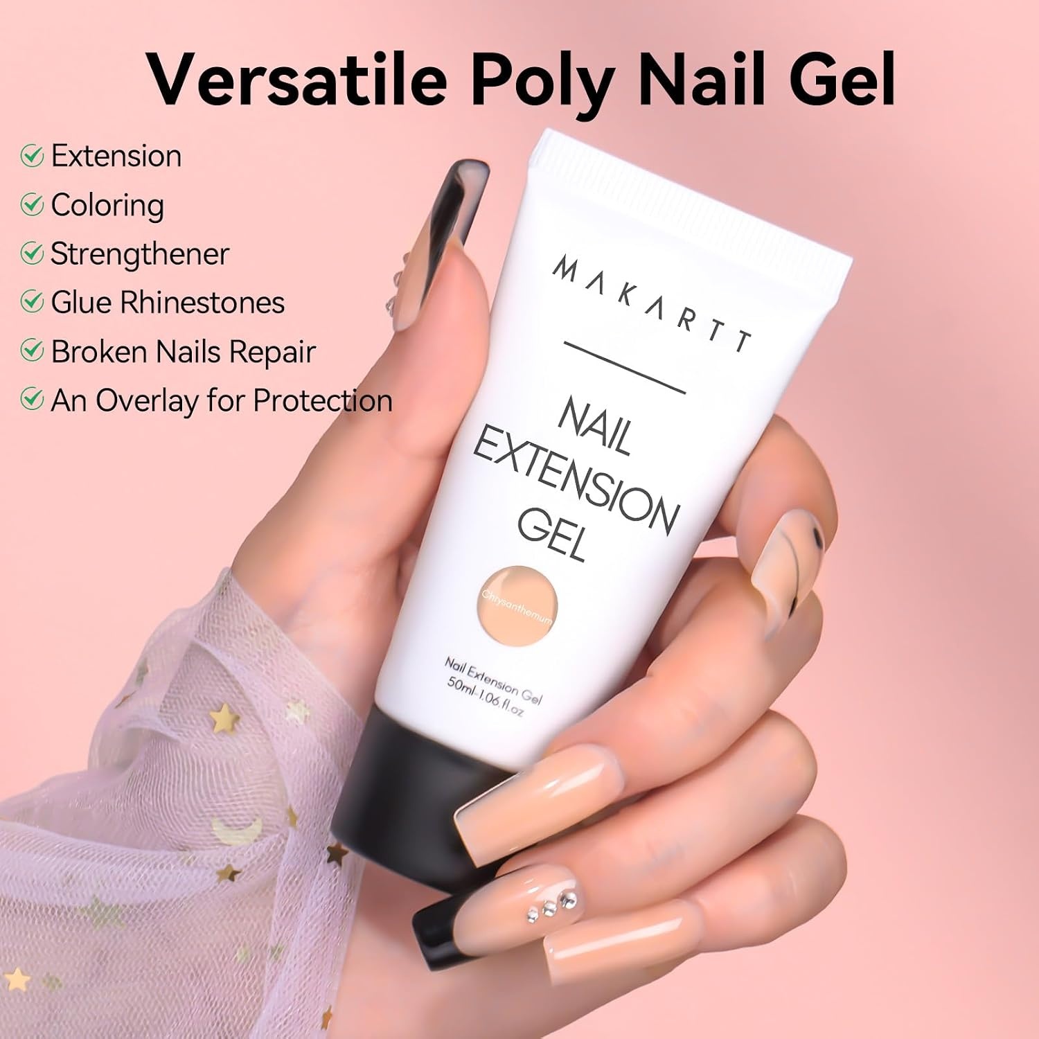 image:imageMakartt Poly Nail Gel Kit 2PCs 50ML Clear amp Nature Pink Colors Large Capacity Poly Extension Nail Gel Kit Strong Builder for Extension 3D Diy Hard Gels Manicures Home Salon2 Colors Light Nude and Dark
