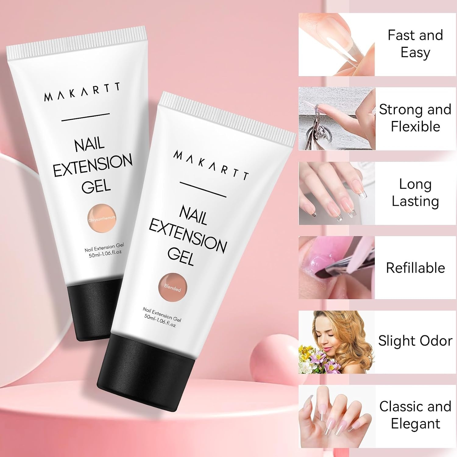 image:imageMakartt Poly Nail Gel Kit 2PCs 50ML Clear amp Nature Pink Colors Large Capacity Poly Extension Nail Gel Kit Strong Builder for Extension 3D Diy Hard Gels Manicures Home Salon2 Colors Light Nude and Dark