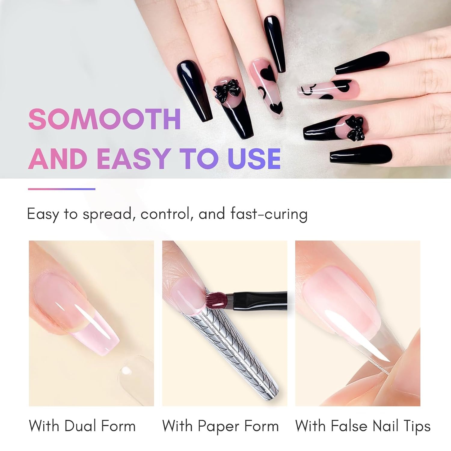 image:imageMakartt Poly Nail Gel Kit 2PCs 50ML Clear amp Nature Pink Colors Large Capacity Poly Extension Nail Gel Kit Strong Builder for Extension 3D Diy Hard Gels Manicures Home Salon2 Colors Black and Milky White