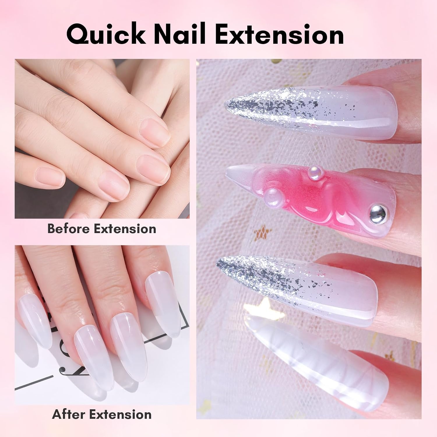 image:imageMakartt Poly Nail Gel Kit 2PCs 50ML Clear amp Nature Pink Colors Large Capacity Poly Extension Nail Gel Kit Strong Builder for Extension 3D Diy Hard Gels Manicures Home Salon2 Colors Black and Milky White