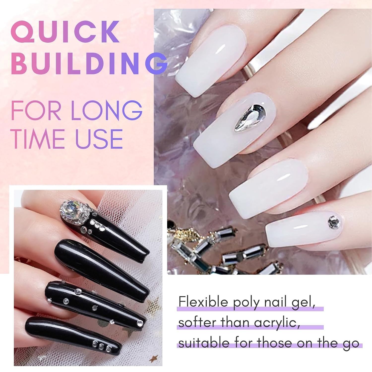 image:imageMakartt Poly Nail Gel Kit 2PCs 50ML Clear amp Nature Pink Colors Large Capacity Poly Extension Nail Gel Kit Strong Builder for Extension 3D Diy Hard Gels Manicures Home Salon2 Colors Black and Milky White