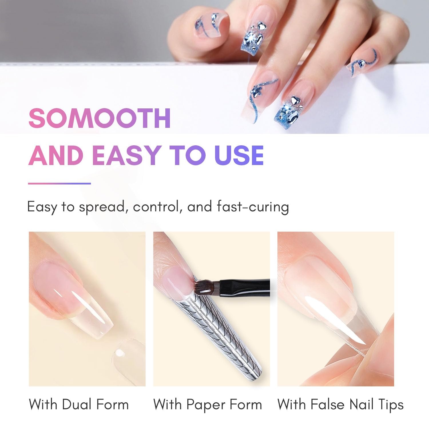 image:imageMakartt Poly Nail Gel Kit 2PCs 50ML Clear amp Nature Pink Colors Large Capacity Poly Extension Nail Gel Kit Strong Builder for Extension 3D Diy Hard Gels Manicures Home Salon2 Colors White and Pink