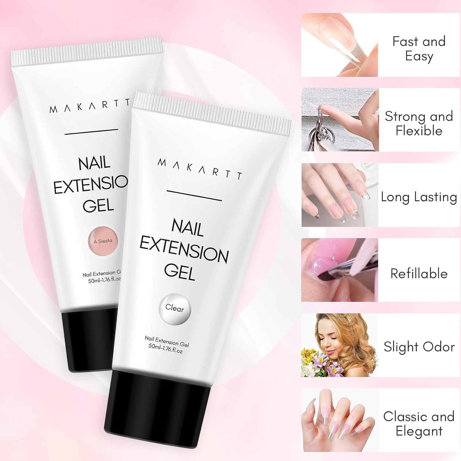 image:imageMakartt Poly Nail Gel Kit 2PCs 50ML Clear amp Nature Pink Colors Large Capacity Poly Extension Nail Gel Kit Strong Builder for Extension 3D Diy Hard Gels Manicures Home Salon2 Colors Clear and Nude