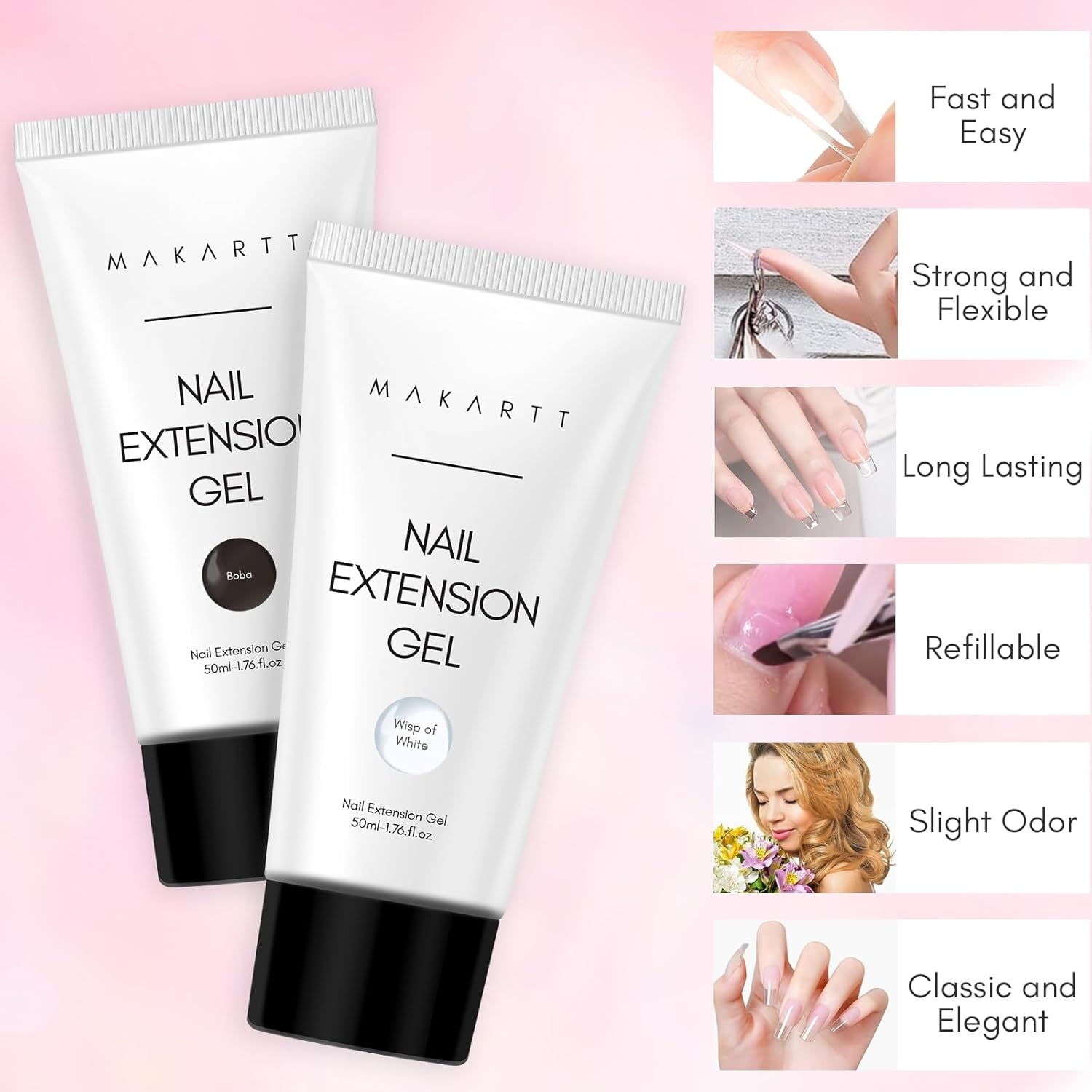 image:imageMakartt Poly Nail Gel Kit 2PCs 50ML Clear amp Nature Pink Colors Large Capacity Poly Extension Nail Gel Kit Strong Builder for Extension 3D Diy Hard Gels Manicures Home Salon2 Colors Black and Milky White
