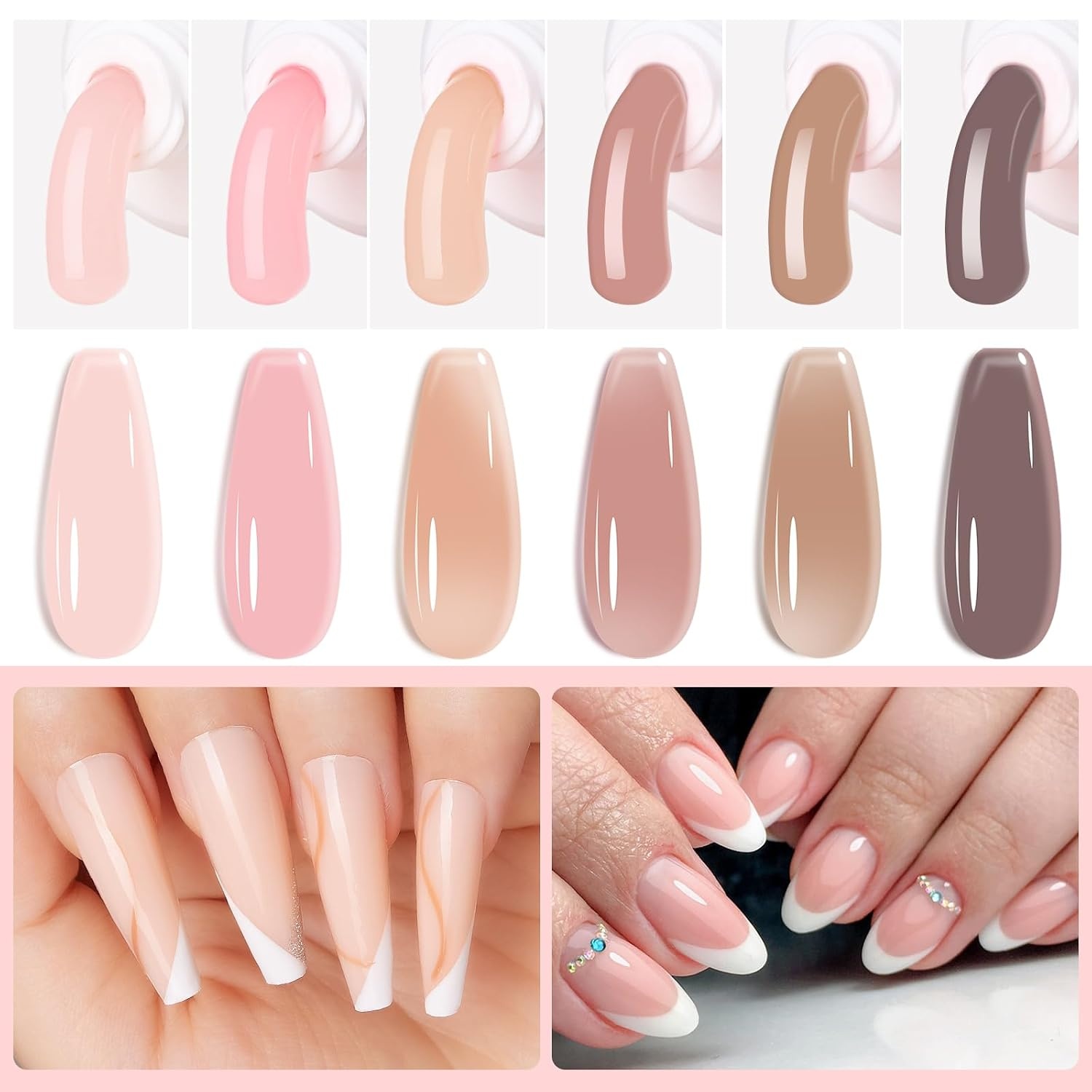 image:imageMakartt Poly Nail Gel Set 6 Colors Kit Strong Builder for Extension Overlay Strengthener 3D Diy Multifunctional Longlasting for Nails French Manicures Home Salon 15ML Clear White 4 Pink ShadesNude Colors