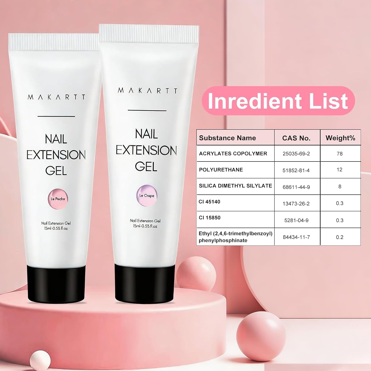image:imageMakartt Poly Nail Gel Set 6 Colors Kit Strong Builder for Extension Overlay Strengthener 3D Diy Multifunctional Longlasting for Nails French Manicures Home Salon 15ML Clear White 4 Pink ShadesNeutral Colors