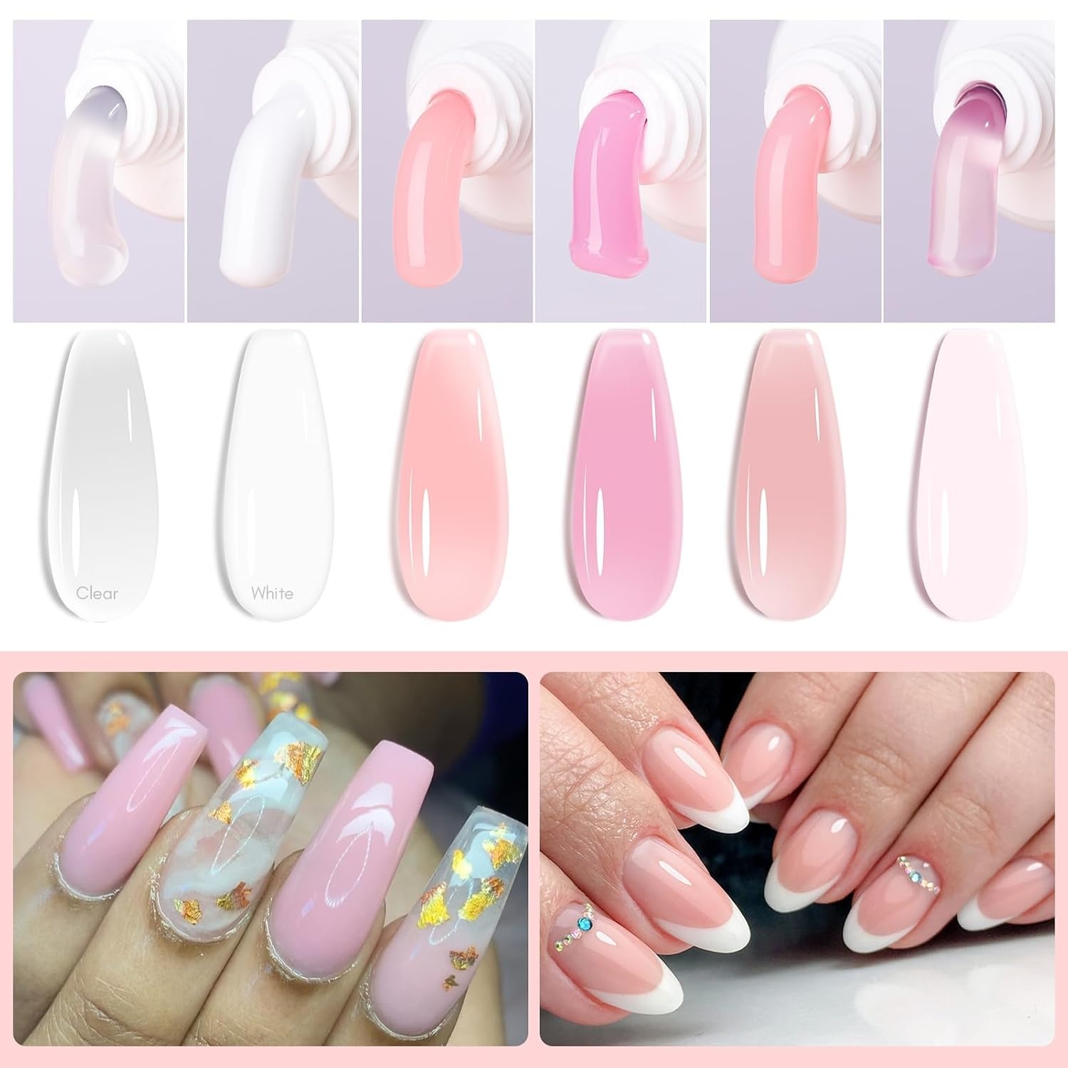 image:imageMakartt Poly Nail Gel Set 6 Colors Kit Strong Builder for Extension Overlay Strengthener 3D Diy Multifunctional Longlasting for Nails French Manicures Home Salon 15ML Clear White 4 Pink ShadesNeutral Colors