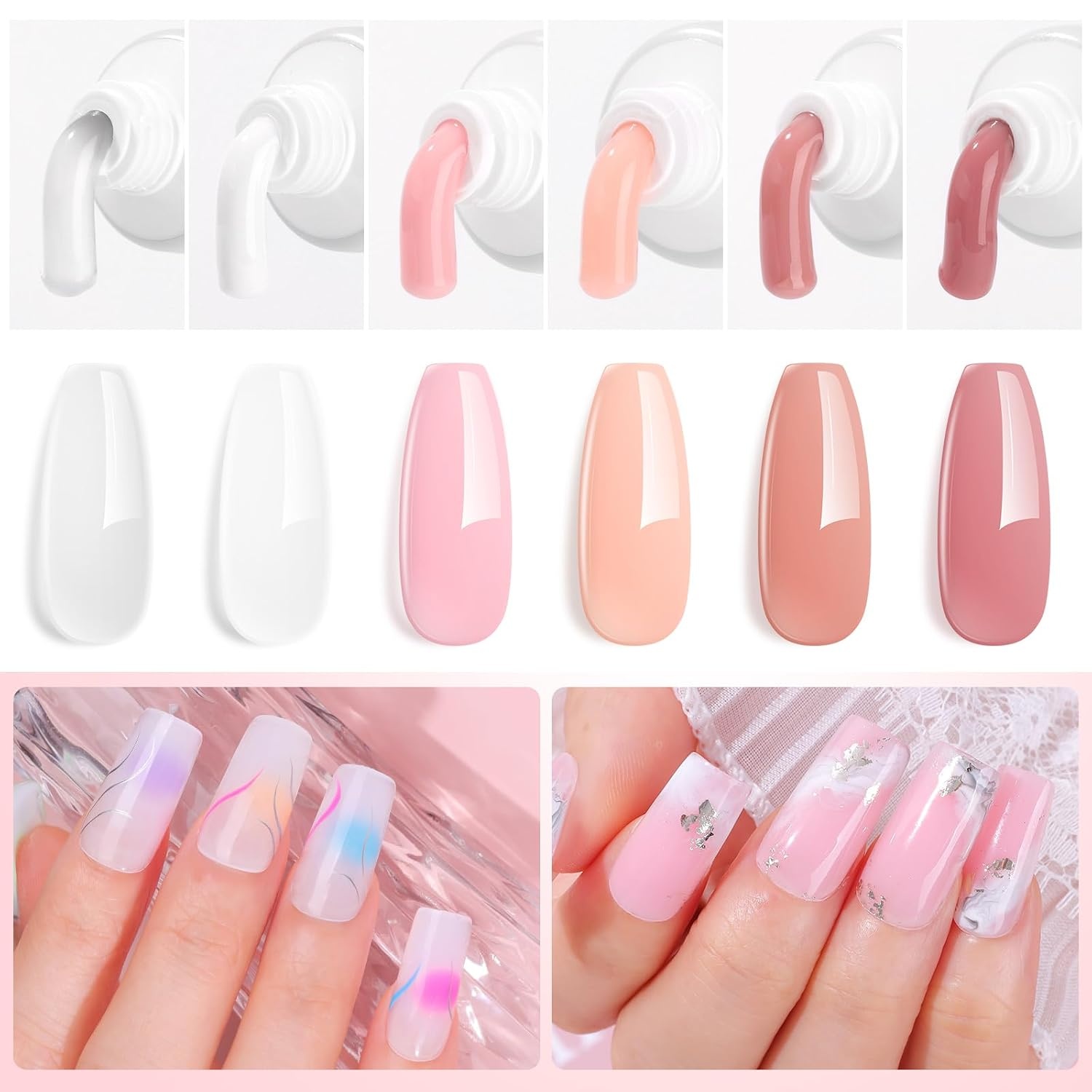 image:imageMakartt Poly Nail Gel Set 6 Colors Kit Strong Builder for Extension Overlay Strengthener 3D Diy Multifunctional Longlasting for Nails French Manicures Home Salon 15ML Clear White 4 Pink ShadesClear Nude Pink Colors