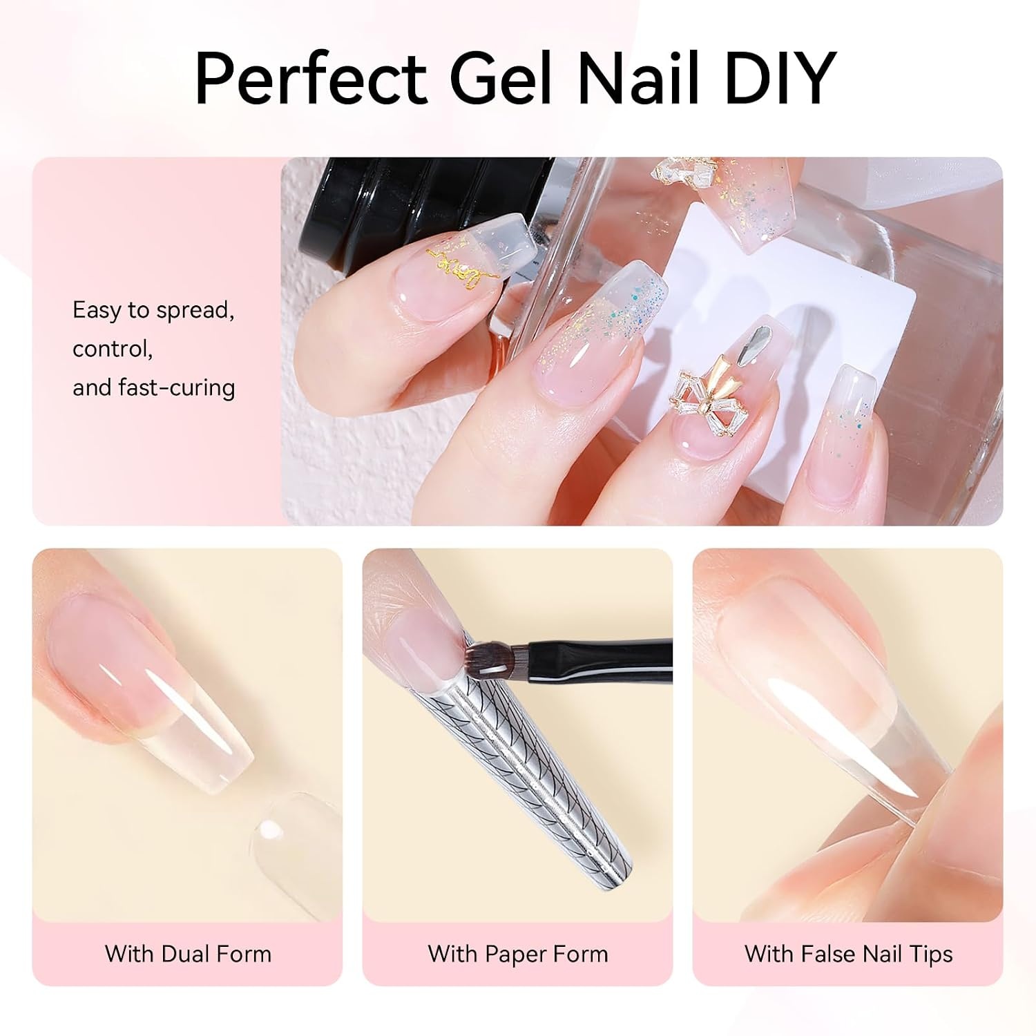image:imageMakartt Poly Nail Gel Set 6 Colors Kit Strong Builder for Extension Overlay Strengthener 3D Diy Multifunctional Longlasting for Nails French Manicures Home Salon 15ML Clear White 4 Pink ShadesClear Nude Pink Colors